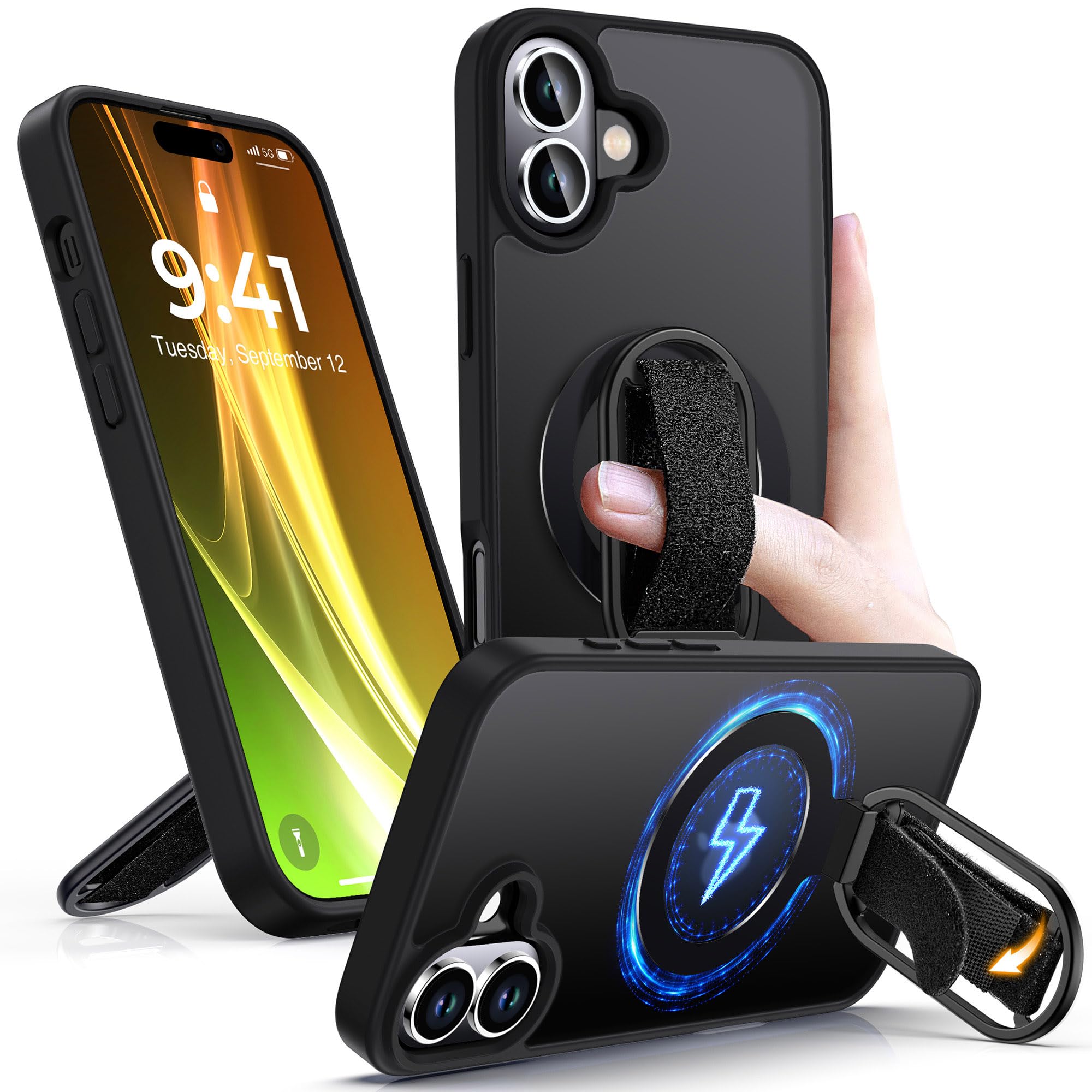 Shields Up for iPhone 16 Case with Stand, 16 Phone Case with Ring Holder & Phone Grip [Compatible with MagSafe] Translucent Matt