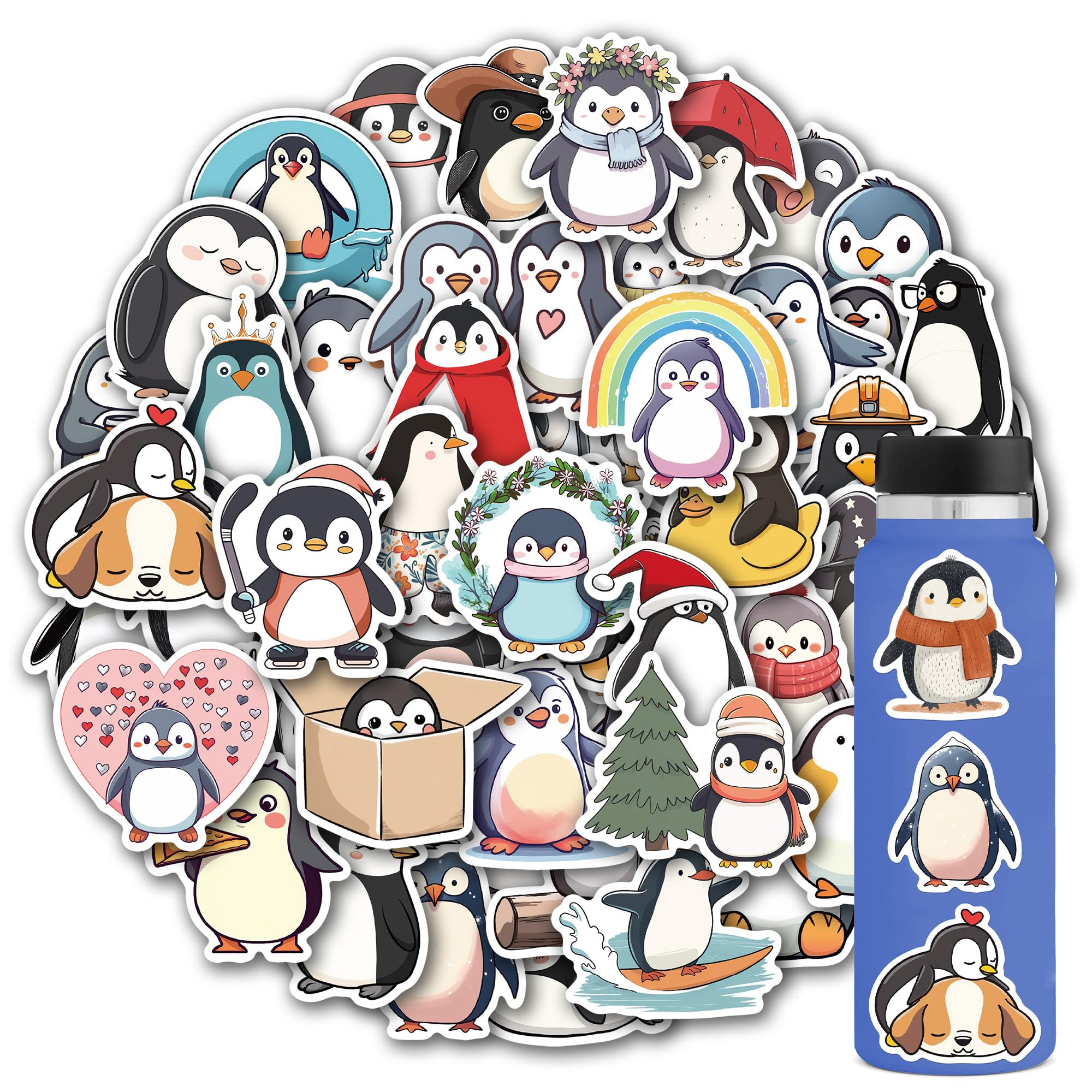 102 Pack Cute Penguin Stickers For Kids Girls Teens,Fun Penguins Gifts Stickers Vinyl Waterproof Stickers For Party Favors Water Bottle Laptop