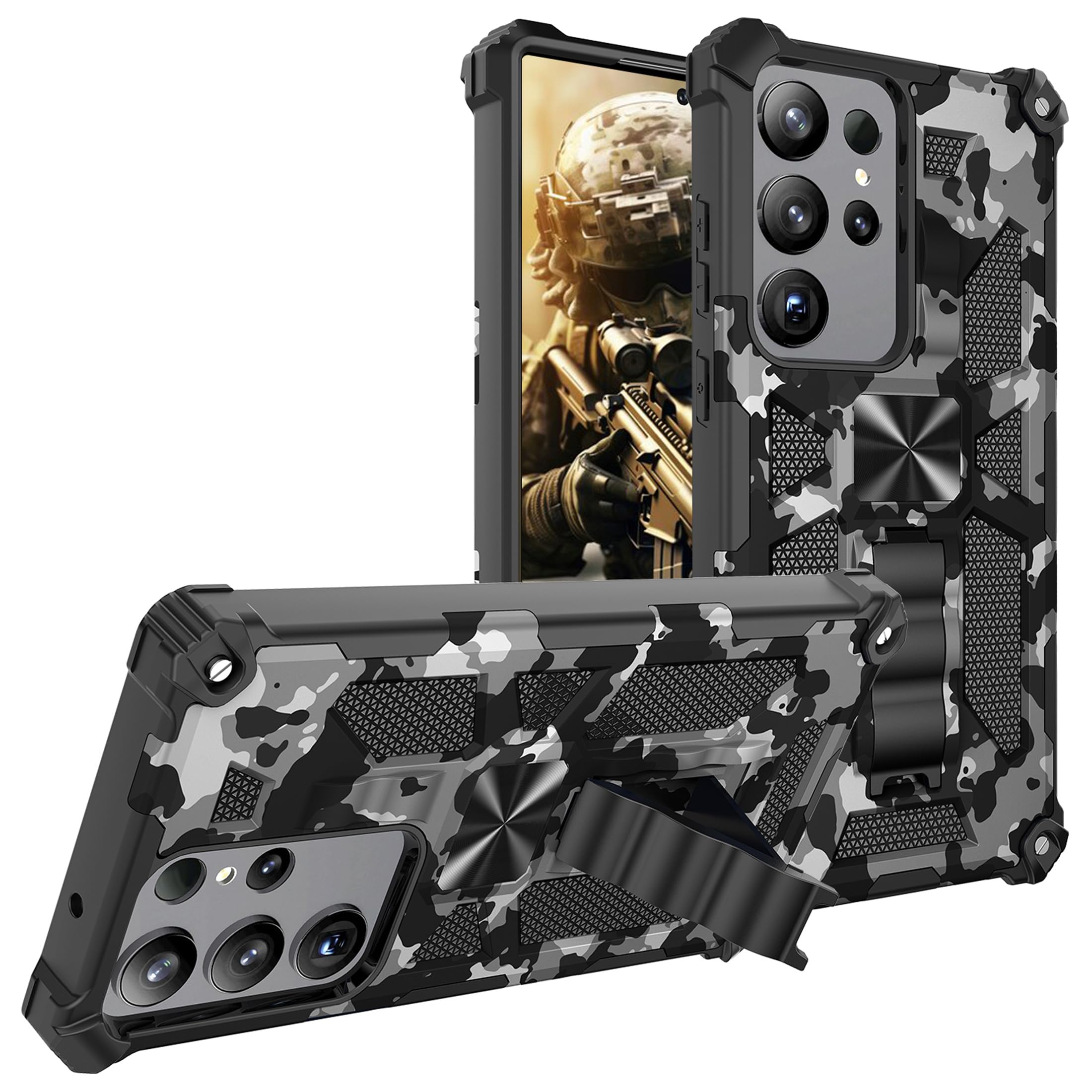 CCSmall for Samsung Galaxy S24 Ultra Camouflage Case with Kickstand, Military Grade Shockproof Protective for Men Phone Cover Ca