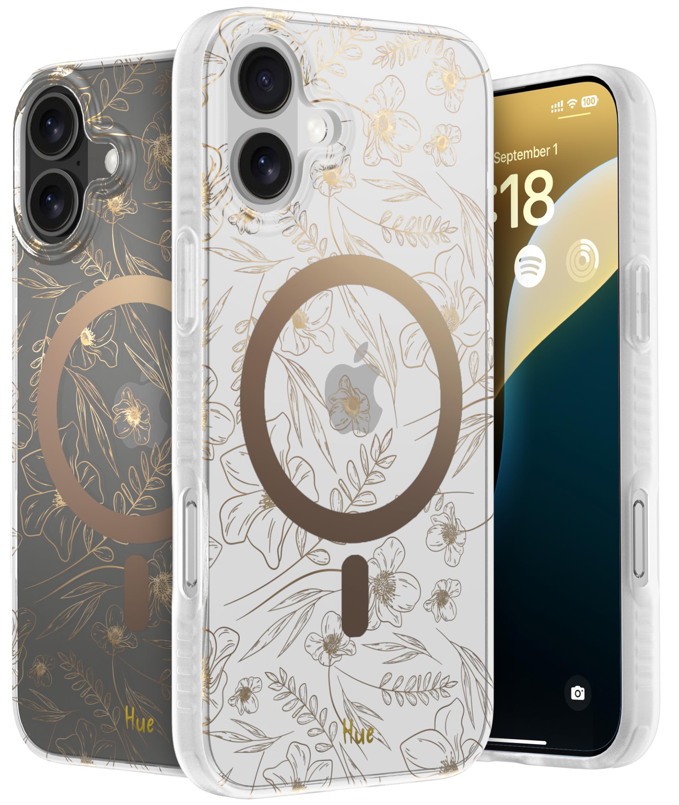 Lonli Hue   For Iphone 16 Case [Compatible With Magsafe]   Gold Floral Phone Case   [360 Shock Absorbent Bumper]   Cute, Unique