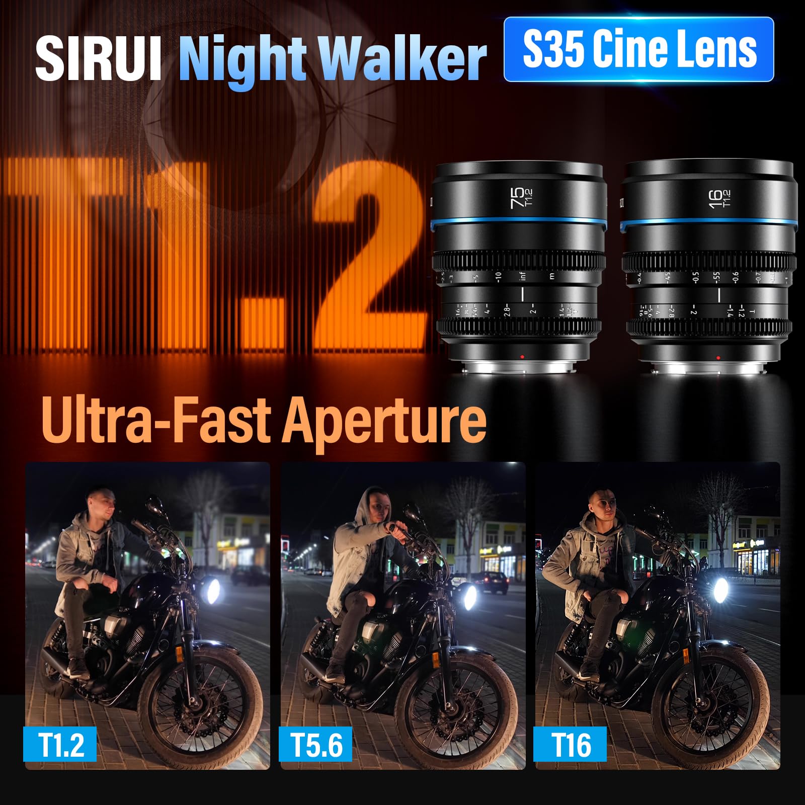 Sirui Night Walker T1.2 S35 Cine Lens Set, 16Mm, 75Mm, Large Aperture Manual Focus Lens (Ms 2Seb, E Mount, Black)