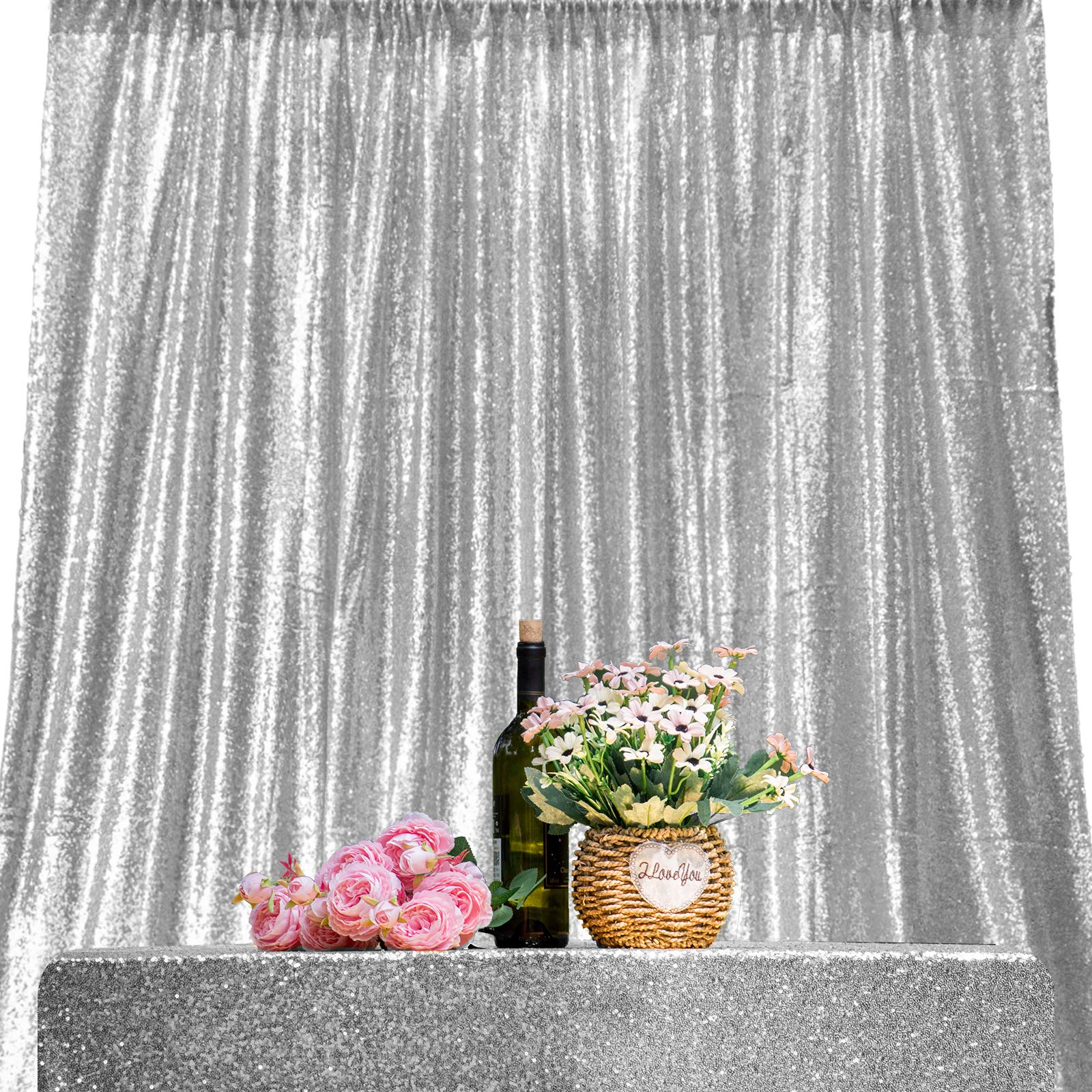 Jyflzq Silver Sequin Backdrop Curtains 4Ft X 6.5Ft 1 Panel Glitter Photo Booth Backdrops Sparkly Photography Background Drapes F
