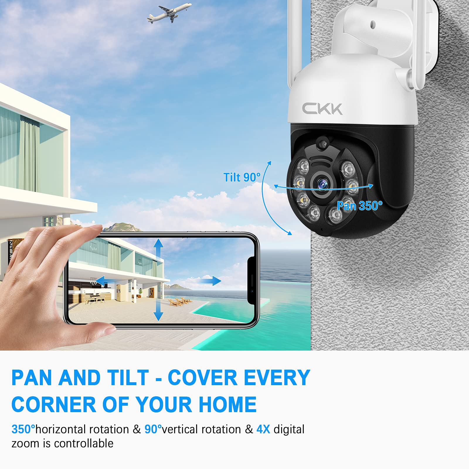 ?Pan Tilt Zoom? Wireless Security Camera System,4Pcs 3Mp Ptz Cameras Outdoor Indoor, 8 Channel 3Mp Wifi Surveillance Nvr System With 1Tb Hard Drive,Floodlights & Siren Alarm,Ai Human Detection