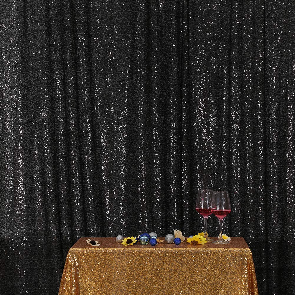 Eternal Beauty Halloween Backdrop Black Sequin Wedding Backdrop Photography Background Party Curtain, 10Ft X 10Ft