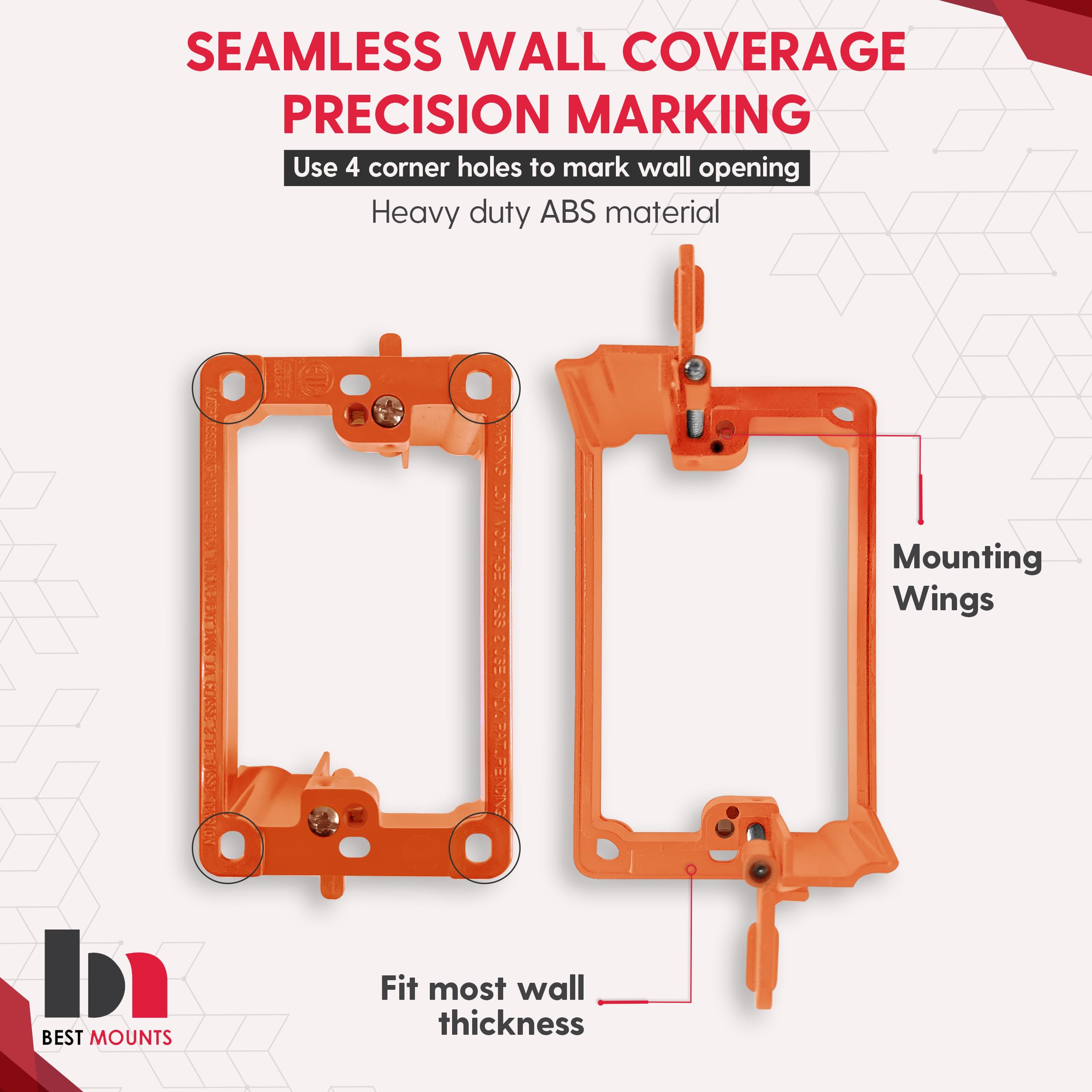 Bestmounts   1 Pack In Wall Cable Management Kit   Recessed Wall Plate Cable Pass Through Pair With Single Gang Low Voltage Moun