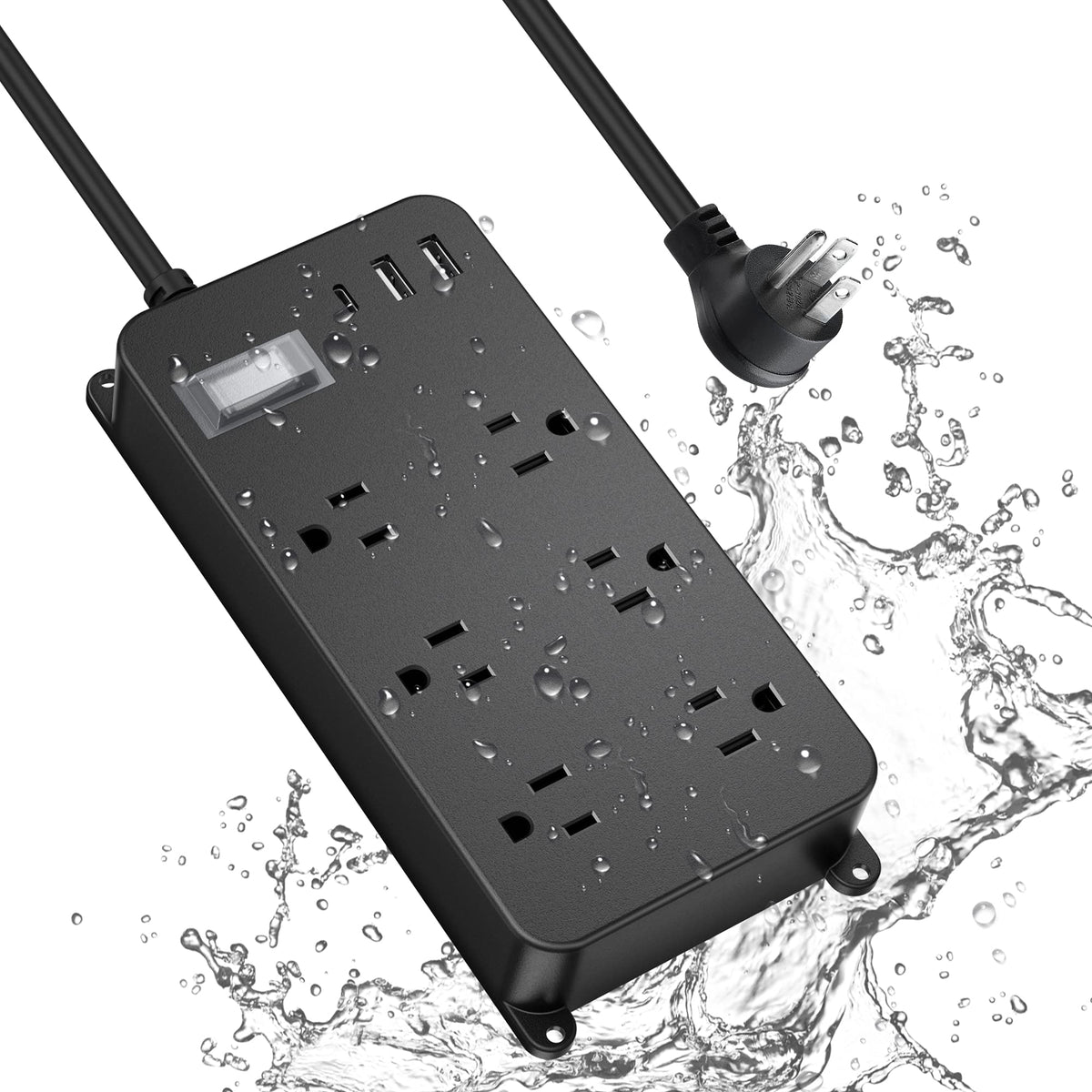 Outdoor Power Strip Weatherproof With Usb C,Ipx6 Waterproof Surge Protector Wall Mount Multi Outlet Extension For Patio Accessor