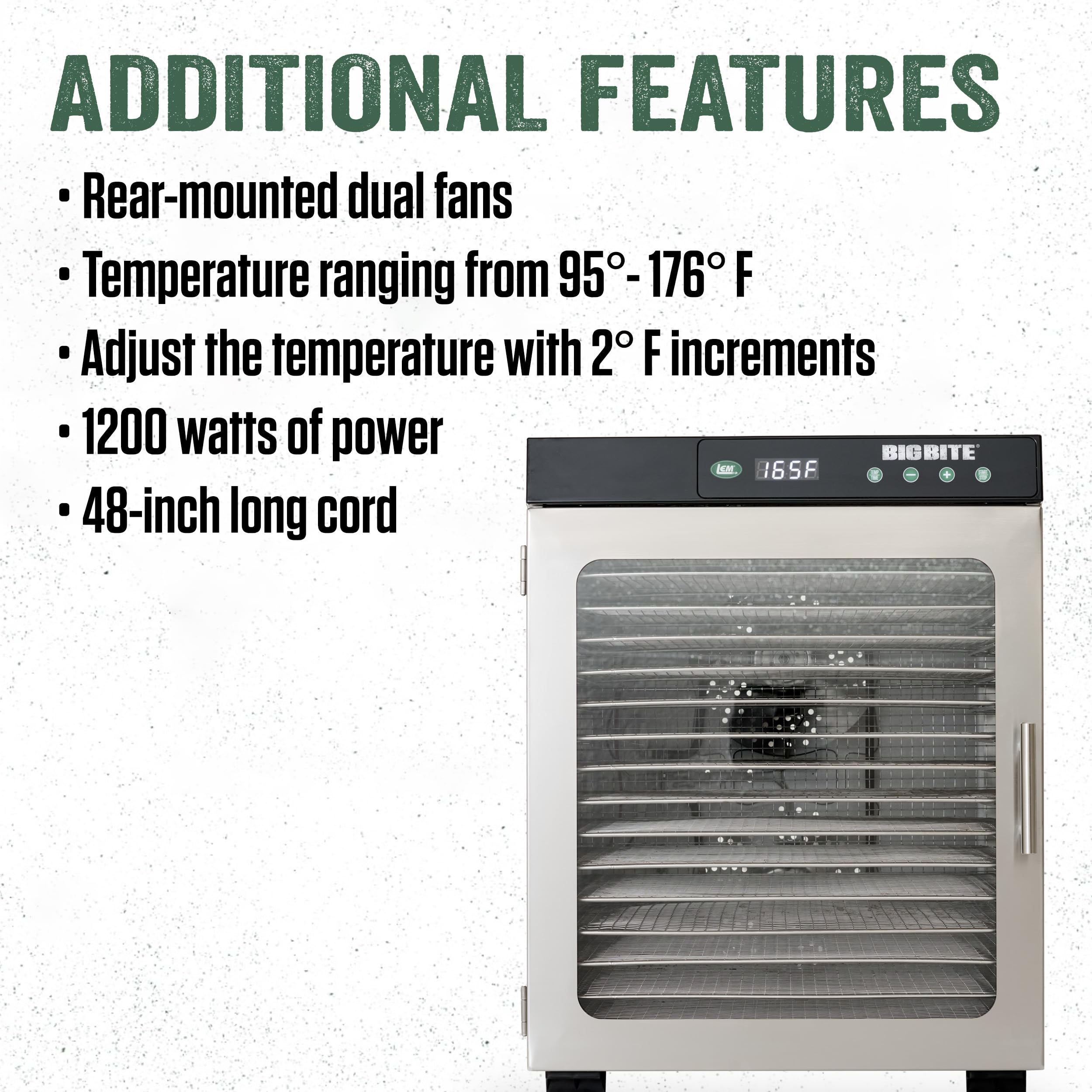 Lem Products Bigbite 16-Tray Stainless Steel Dehydrator, Food Dehydrator For Beef Jerky, Meat, Vegetables, And Fruits, Includes