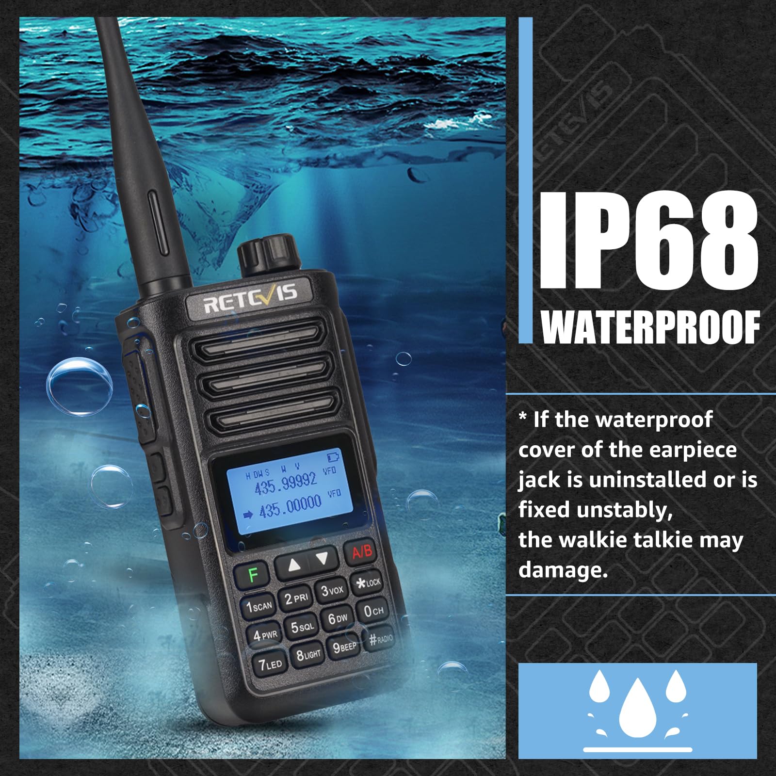 Retevis Ra89 Ham Radio, Emergency Radio For Hurricane Rescue, 10W Dual Band Handheld Radio, Ip68 Waterproof, 2500Mah Usb C Charing, Chirp Compatible, Long Range Walkie Talkie For Survival