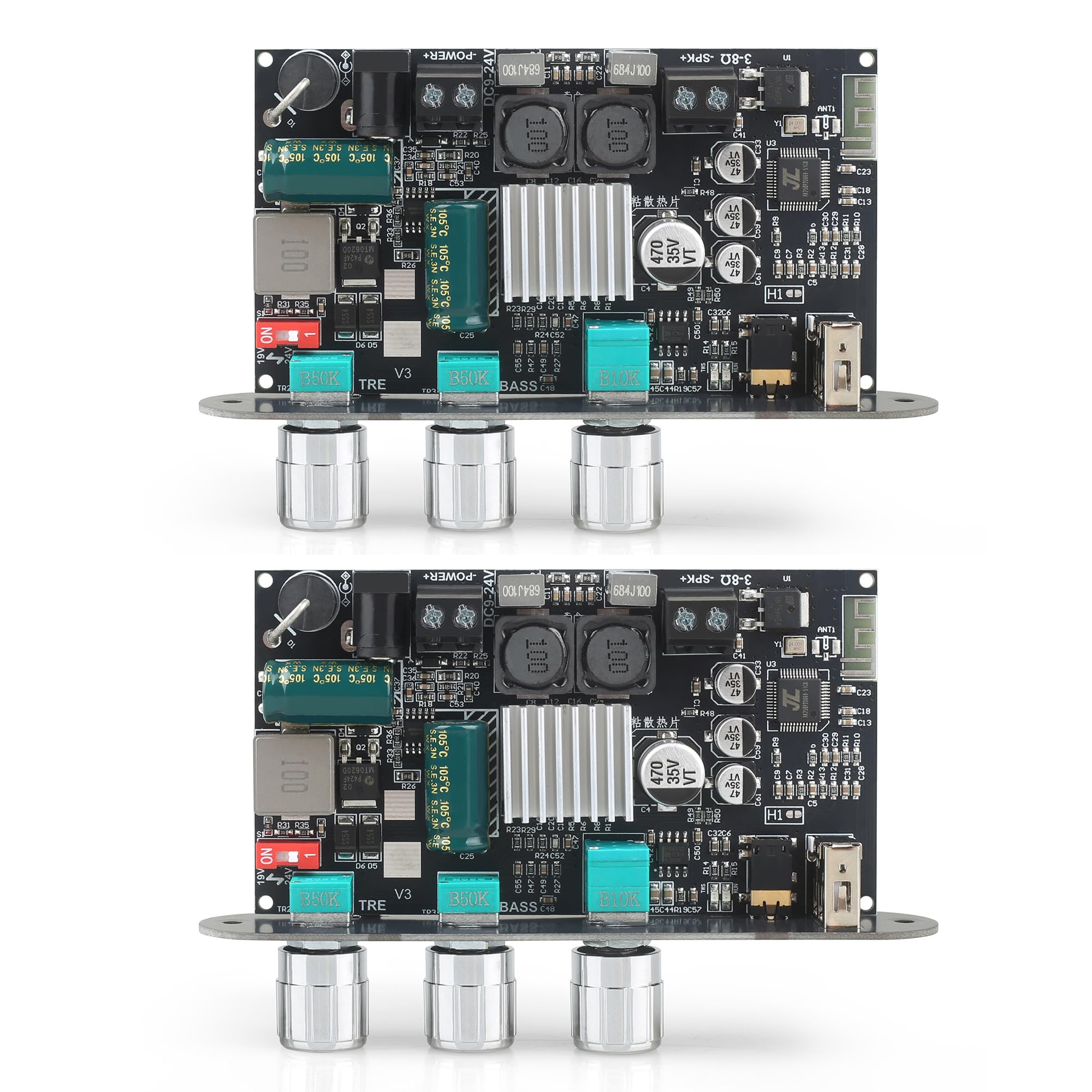 2PCS ZK-1001U Mono Amplifier Board with TWS, 100W Power Output, Vehicle Amplifier Wide Voltage Input 9-24V, Supports USB/AUX/Blu