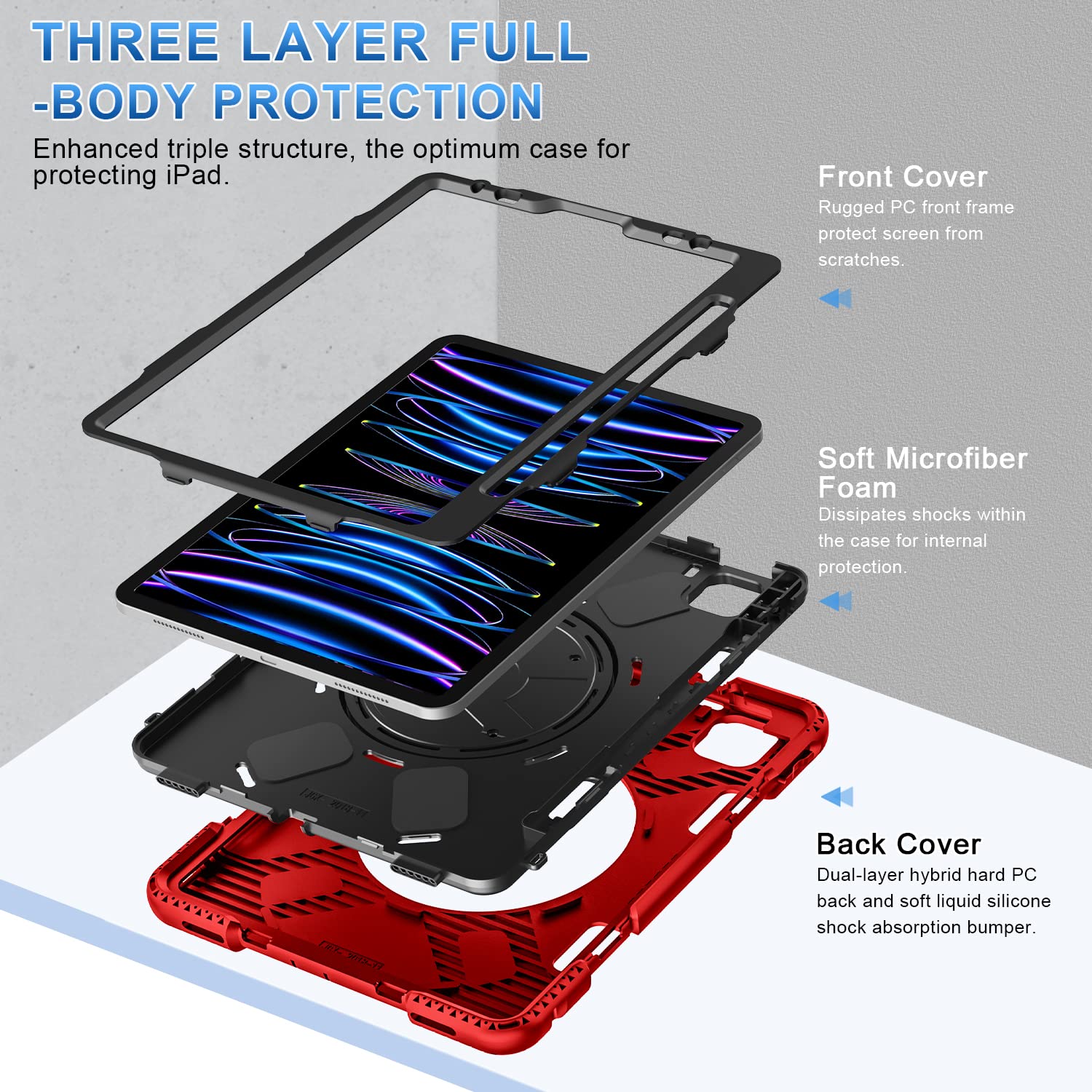 Supfives Case For Ipad Pro 11 2022 4Th Generation: Upgraded Military Grade Shockproof Full Body Protective Case   Swivile Kickst