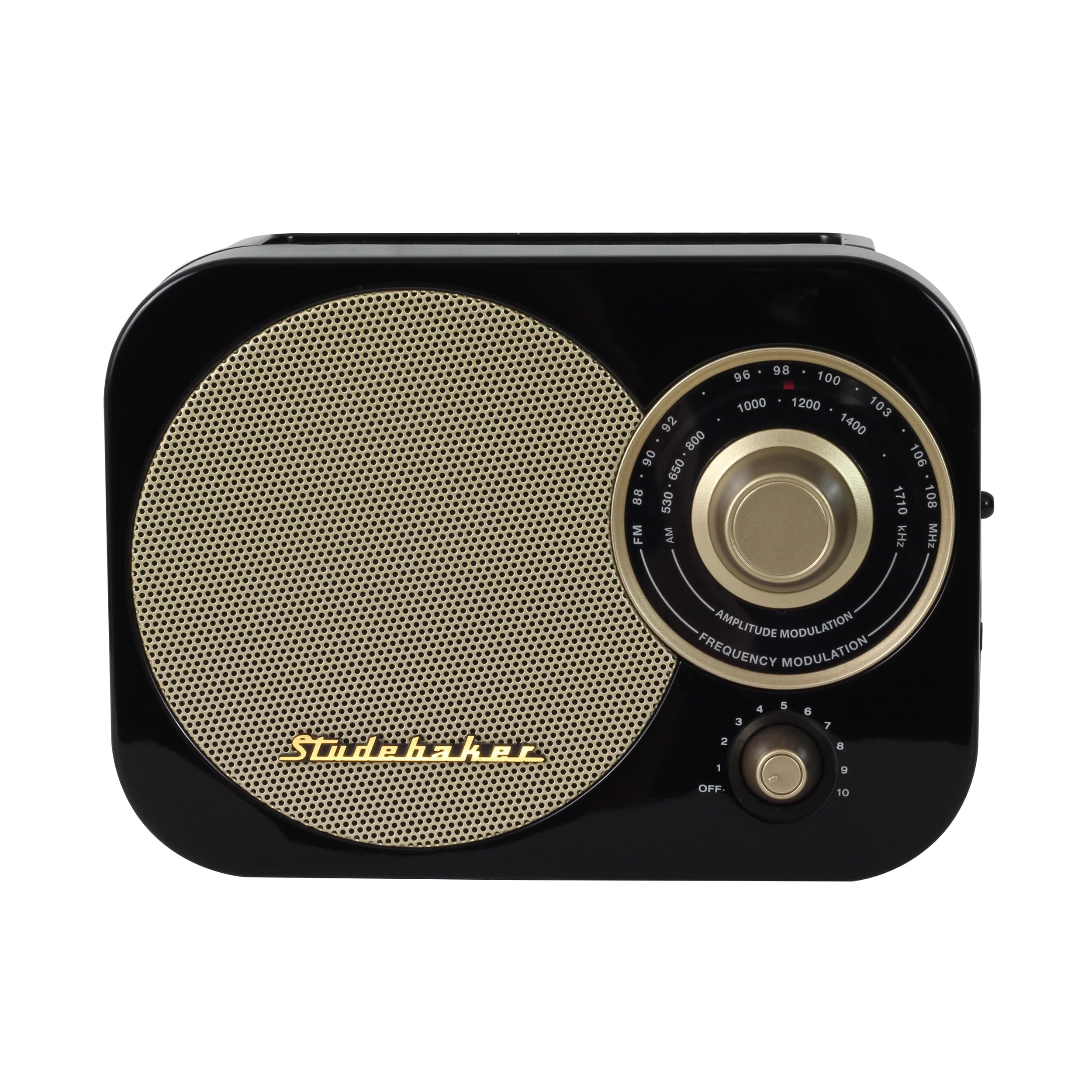 Studebaker Black And Gold Classic Retro Portable Am/Fm Radio With Aux Input   Sb2000Bg