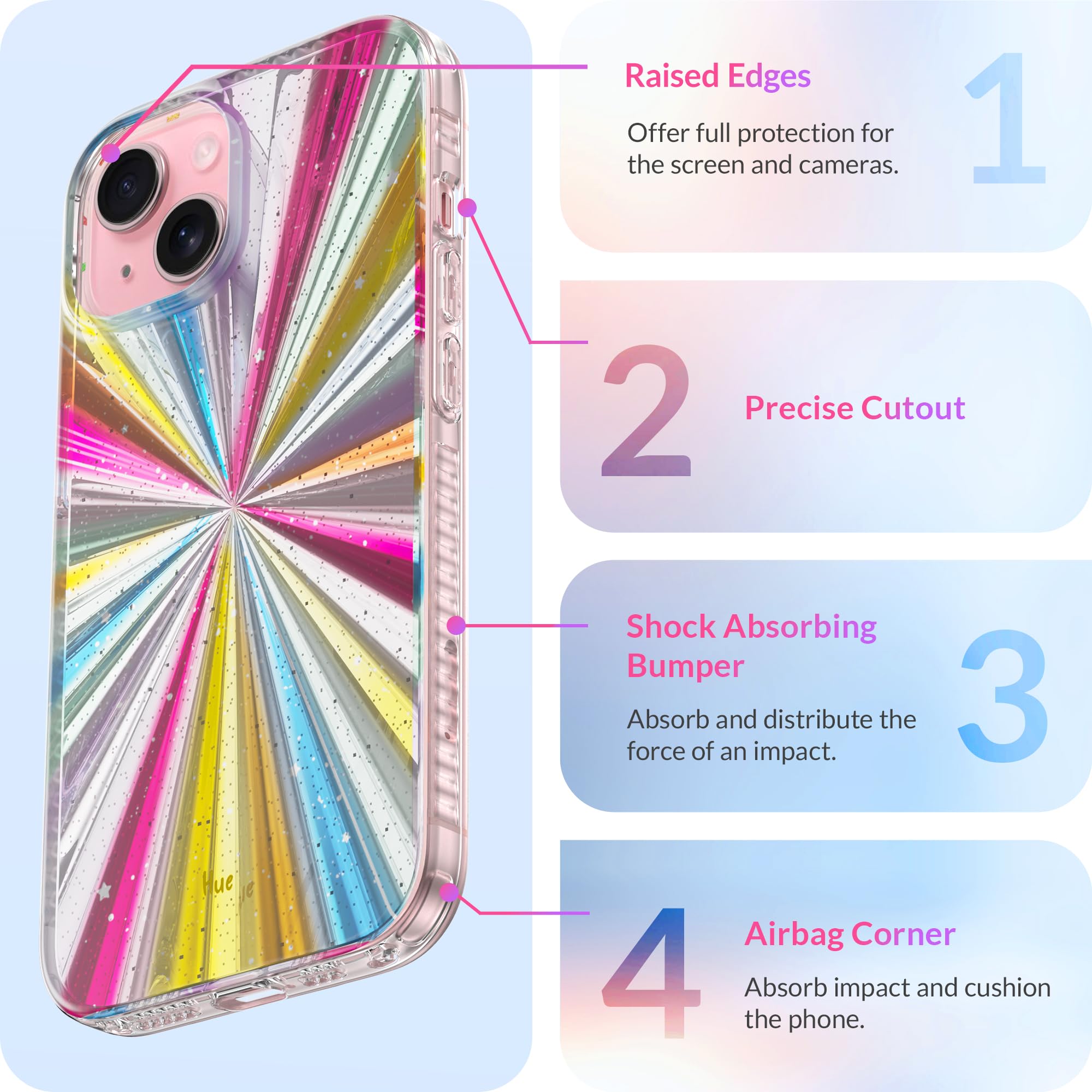 Lonli Hue   For Iphone 15 Case   Cosmic Porta [10Ft Drop Protection]   Shockproof Cover With Color Changing Effect | Cute And Un