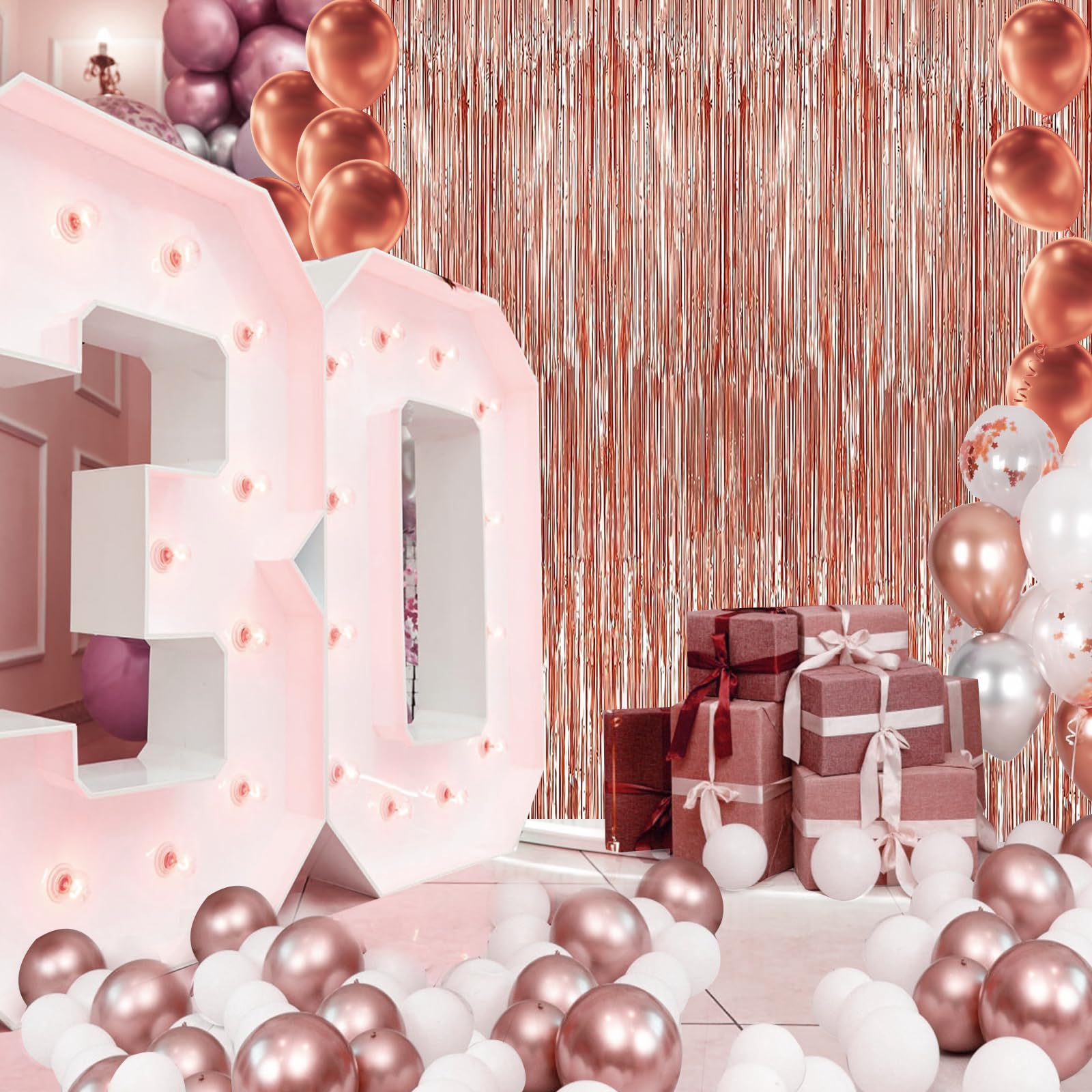 Tenlaitech 3 Pack 3.3 X 9.9 Ft Rose Gold Foil Fringe Backdrop Curtain, Streamer Backdrop Curtains, Streamers Birthday Party Deco