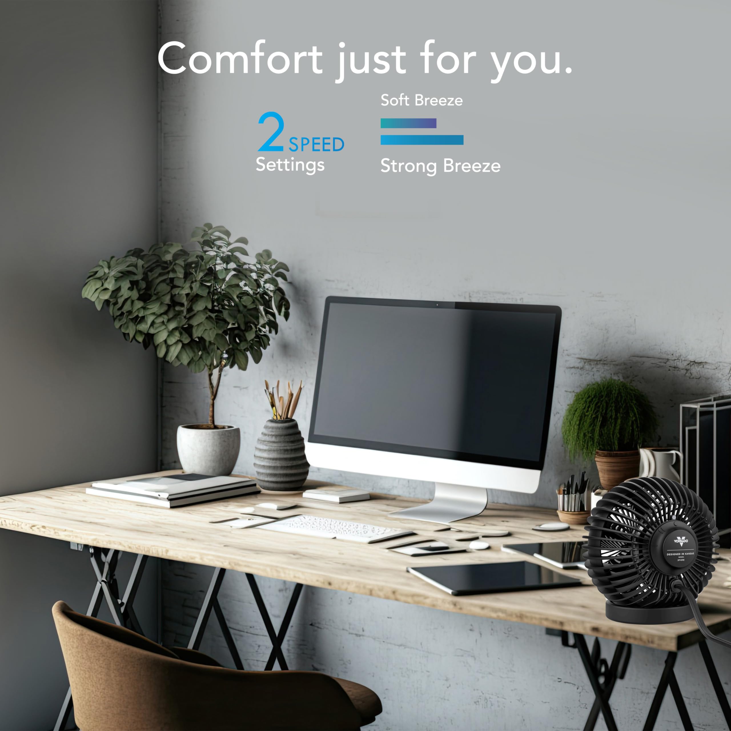 Vornado Sphere Personal Fan, Small Desktop Globe Fan, Adjustable Fan With Electric Plug In, Quiet Fan For Bedside, Table Top, An