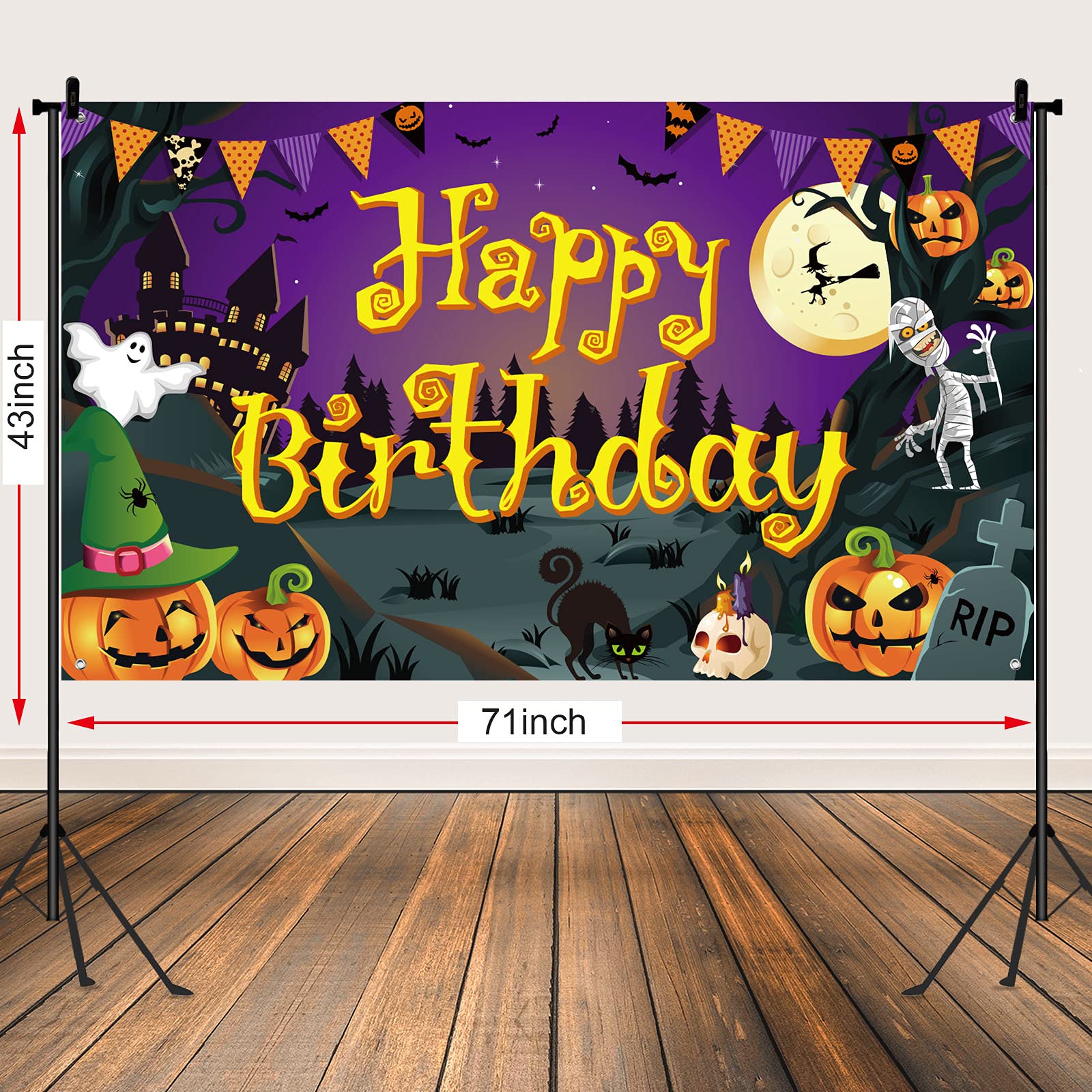 Halloween Birthday Backdrop Happy Birthday Halloween Banner Party Decoration Pumpkin Ghost Spooky Castle Photography Background