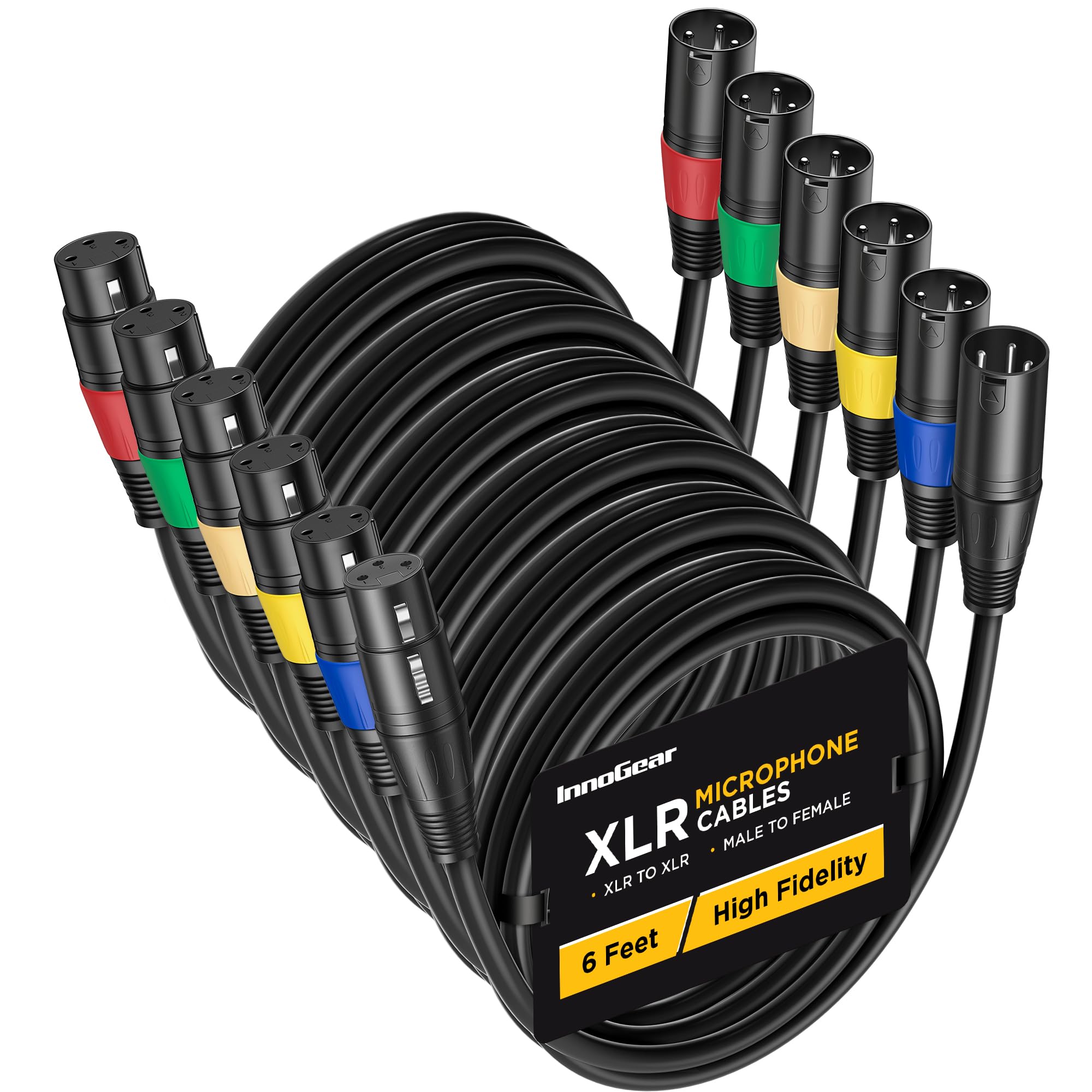 Innogear Xlr Microphone Cables, 6 Feet 6 Pack Oxygen Free Copper Male To Female 3 Pin Balanced Xlr Mic Cables Cord For Speaker P