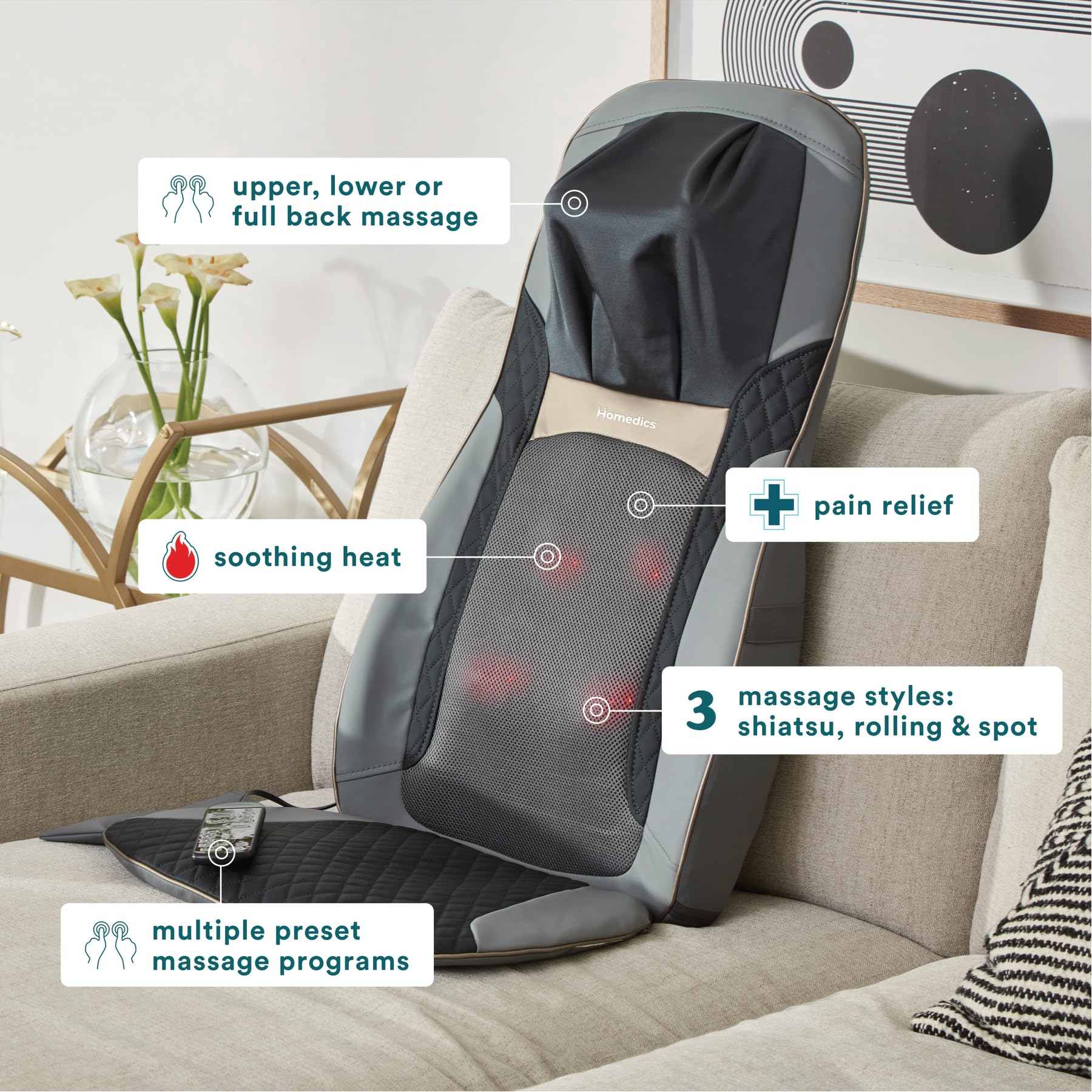 Homedics Back Massager With Heat, Shiatsu Elite Ii Heated Neck And Back Massage Cushion. 3 Different Massage Styles And 3 Massag