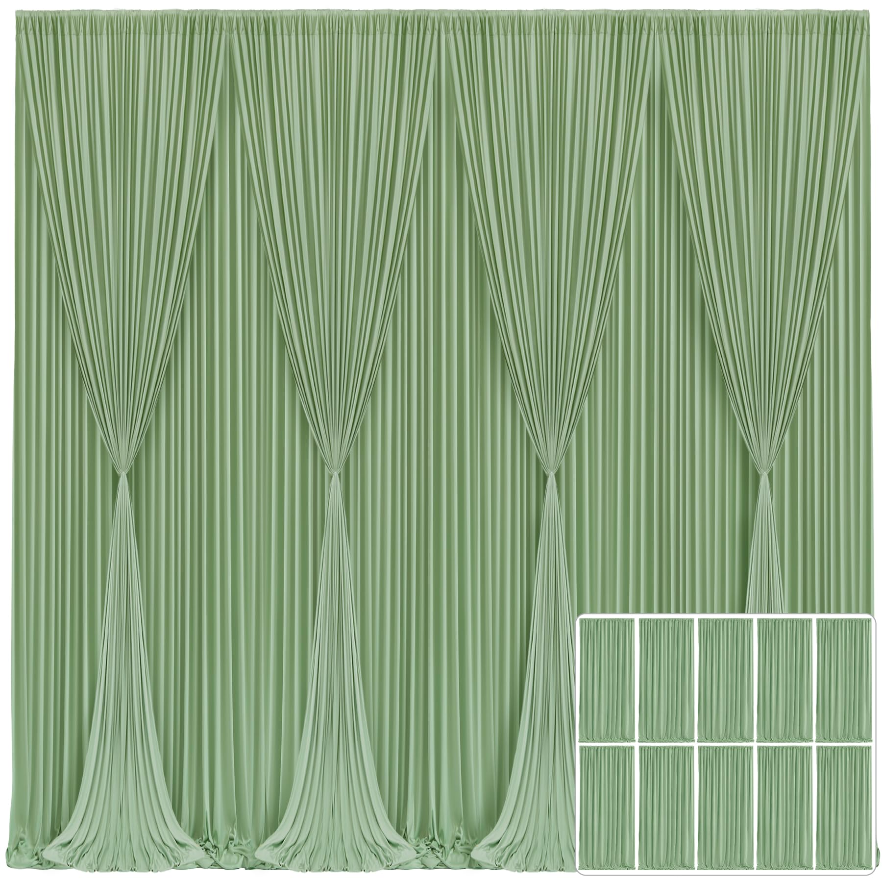10 Panels Sage Green Backdrop Curtain For Parties Wrinkle Free Dark Green Photo Curtains Backdrop Drapes Fabric Decoration For W