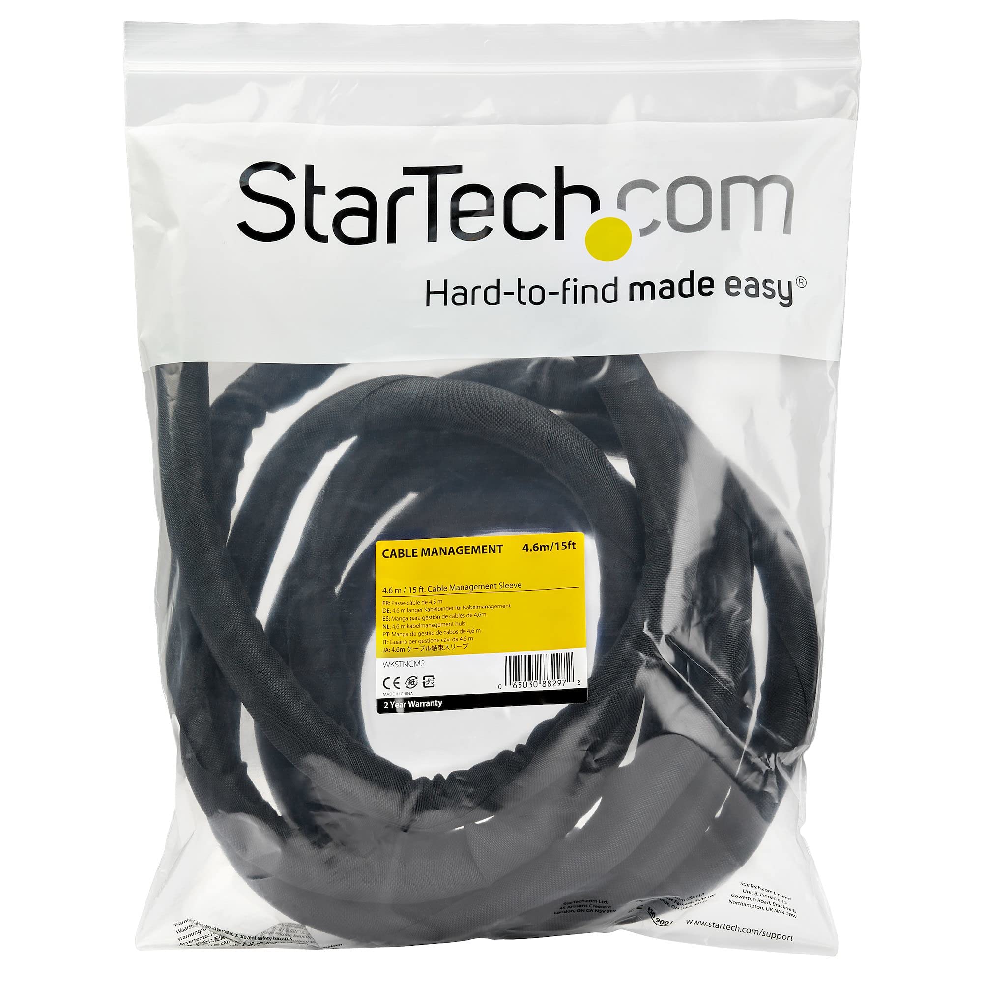 Startech.Com 15 (4.6M) Cable Management Sleeve - Flexible Coiled Cable Wrap - 1.0-1.5 Dia. Expandable Sleeve - Polyester Cord M