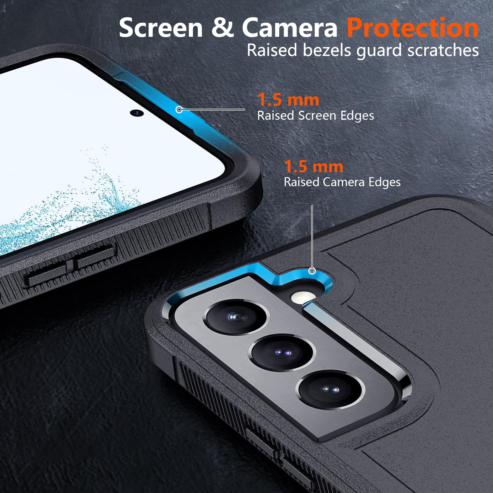 Spidercase For Samsung Galaxy S22 Case, [10 Ft Military Grade Drop Protection],2 Pack [Tempered Glass Screen Protector+Camera Le