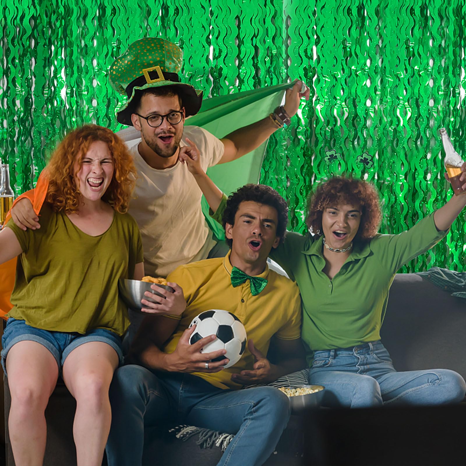 Green Tinsel Foil Fringe Curtains Wavy Backdrop For Parties Sparkle Metallic Wavy Foil Fringe Backdrop Curtain For Party Decorat