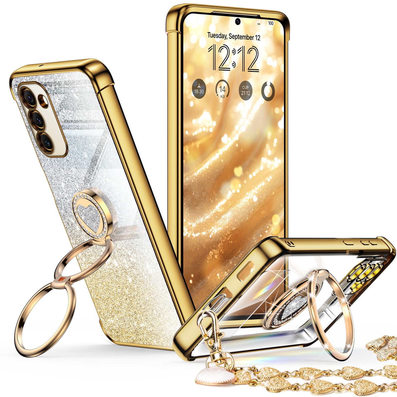 Xyz For Samsung Galaxy S23 Plus Case With Stand, Galaxy S23 Plus Case With Double Ring, Women Girls Bling Luxury Glitter Clear P