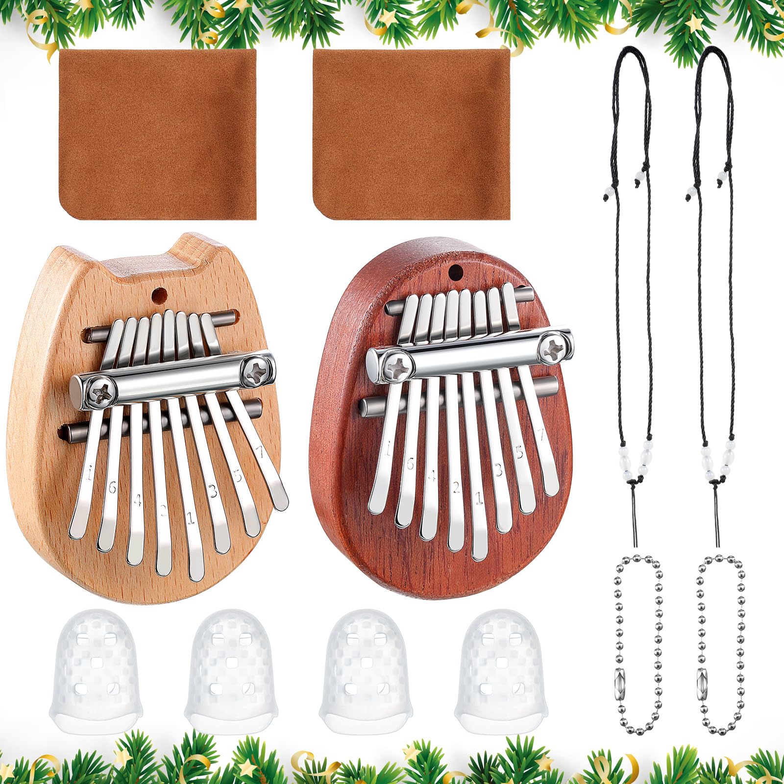 eBoot 10 Pieces 8 Keys Mini Piano Set Include Finger Thumb Piano with Lanyard Chain, Finger Protector and Cleaning Cloth Christm