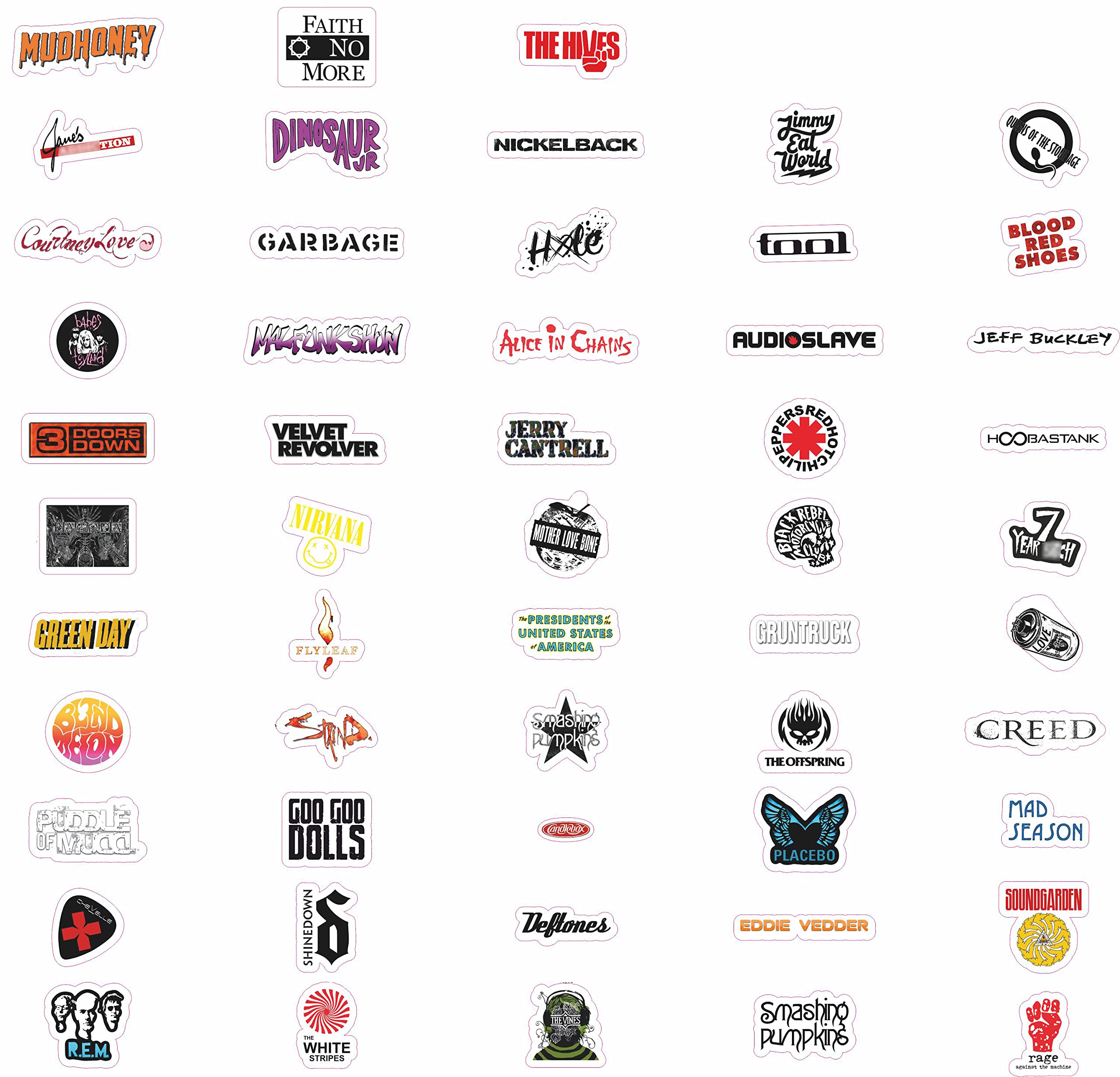 BulbaCraft 100Pcs Grunge Stickers, Waterproof Vinyl Decals, 90's Rock Music & Band Emblems, Gifts for Men & Women