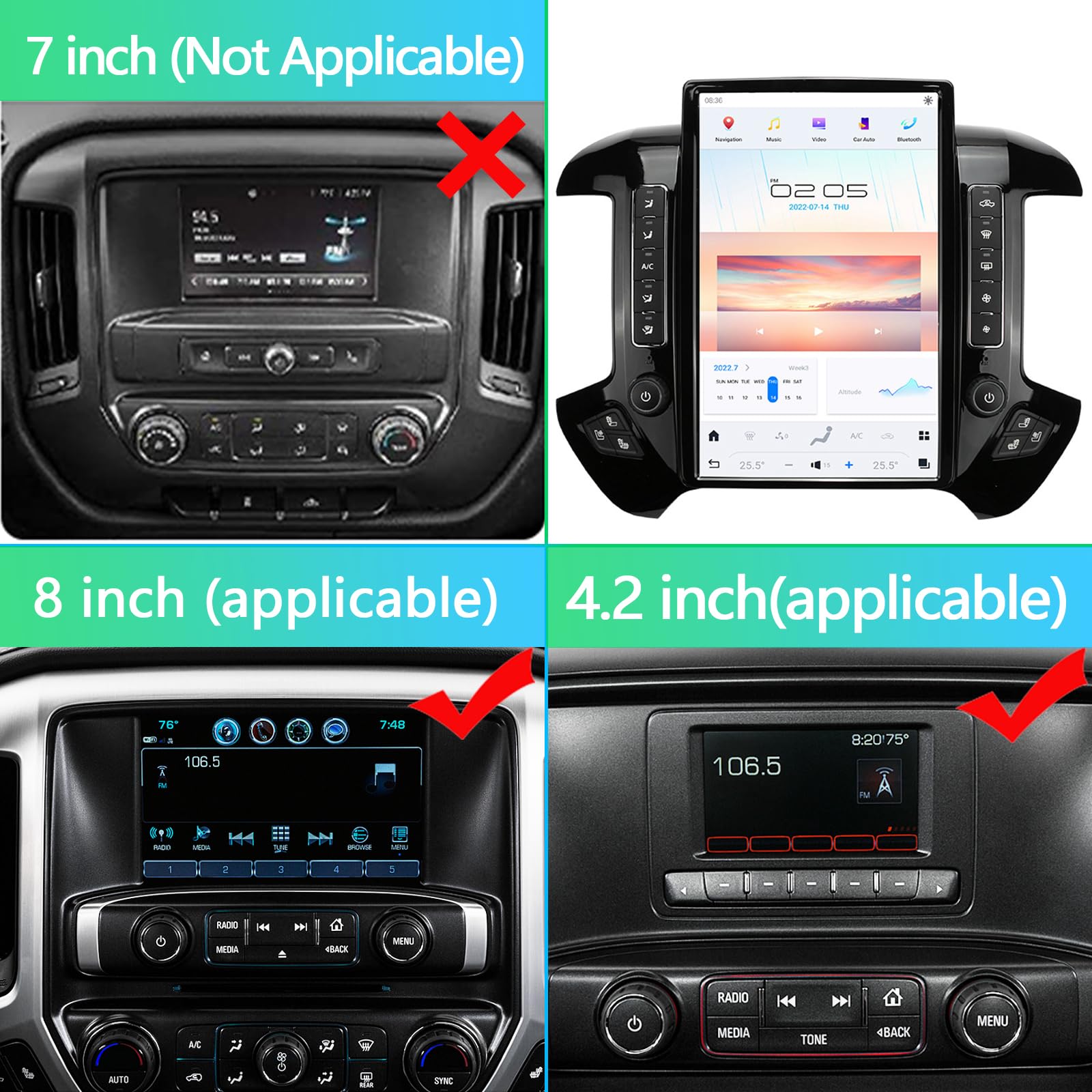 Qualcomm Android Car Radio For Chevrolet Silverado Gmc Sierra 2014 2019 Stereo Replacement Head Unit 14.4 Inch 2K Ips Touch Scre