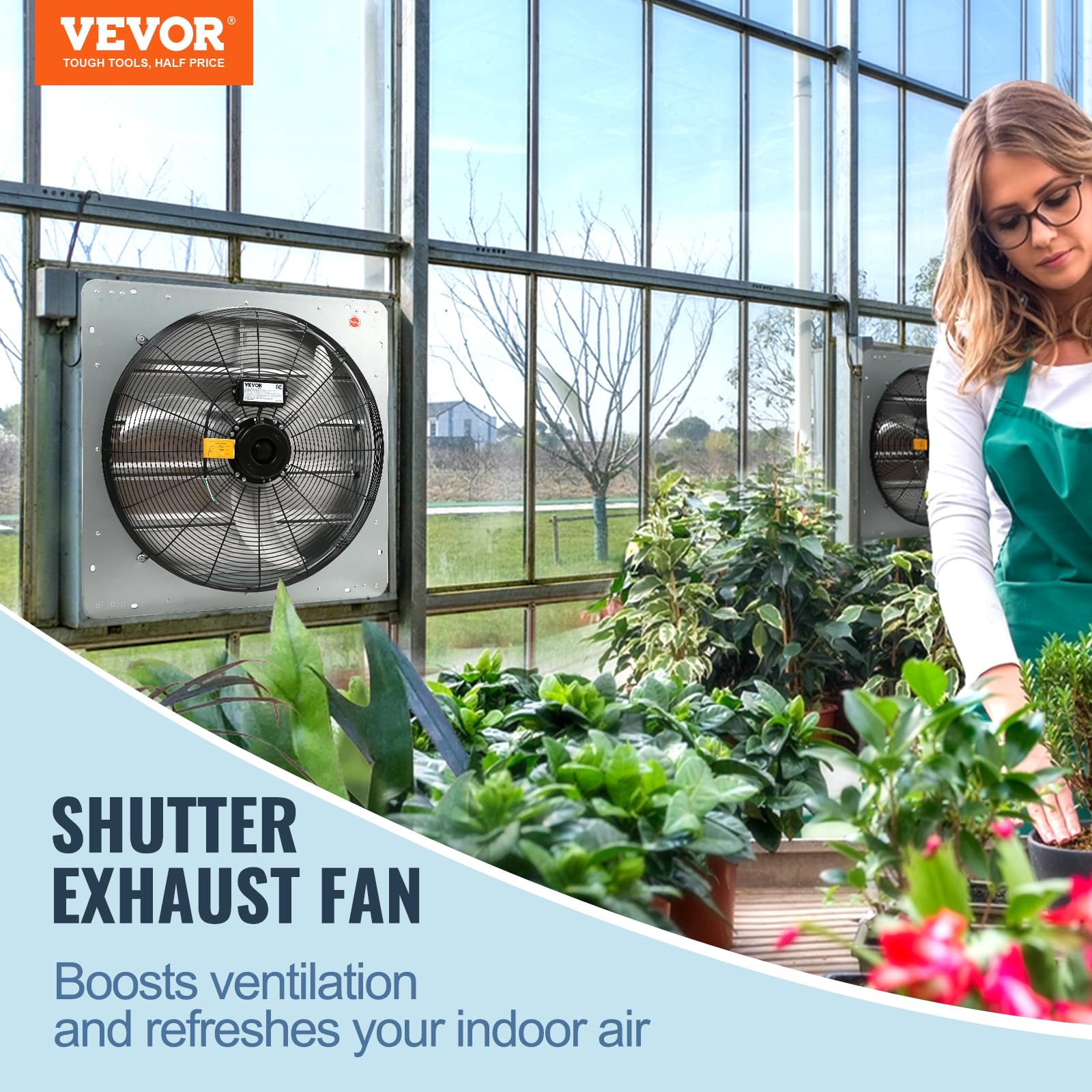 VEVOR 24 Inch Silver Shutter Exhaust Fan - High-Speed 3320CFM Ventilation for Garages, Shops, Greenhouses, and Attics