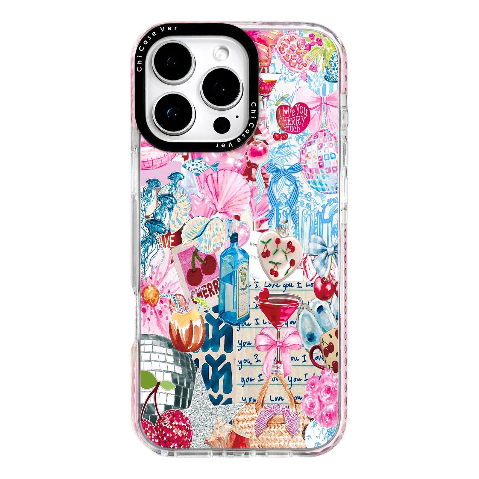 ChiCaseVer for iPhone 16 Pro Max Case, Romantic Coastal Preppy Collage Pattern with Love Notes,Y2K Slim TPU Compatible with MagS