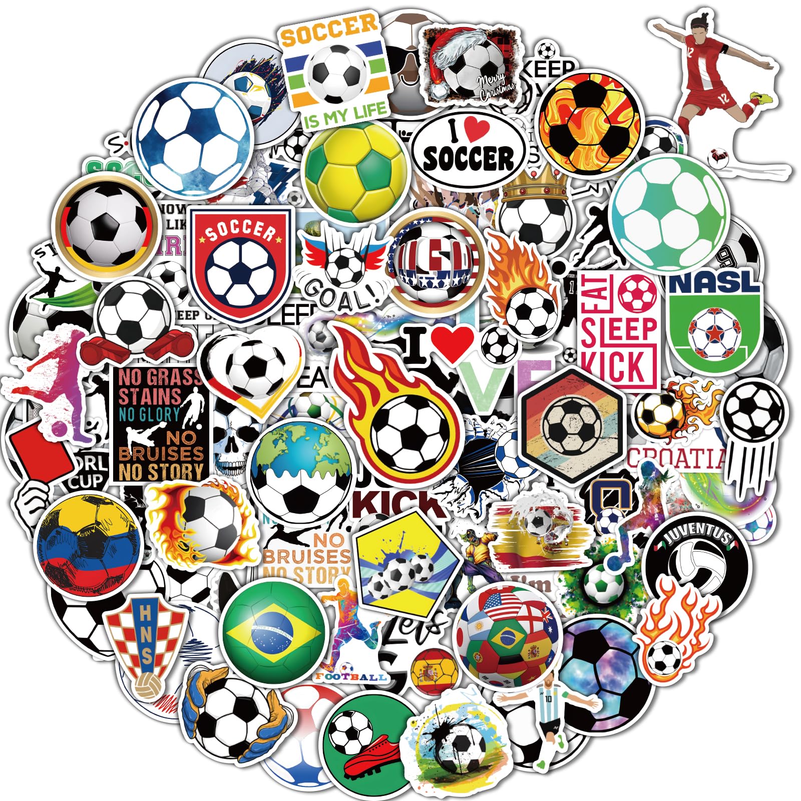 Pcnearty 100 Pcs Soccer Stickers For Kids, Water Bottle Stickers, Cute Vinyl Waterproof Hydroflask Phone Skateboard Laptop Stick