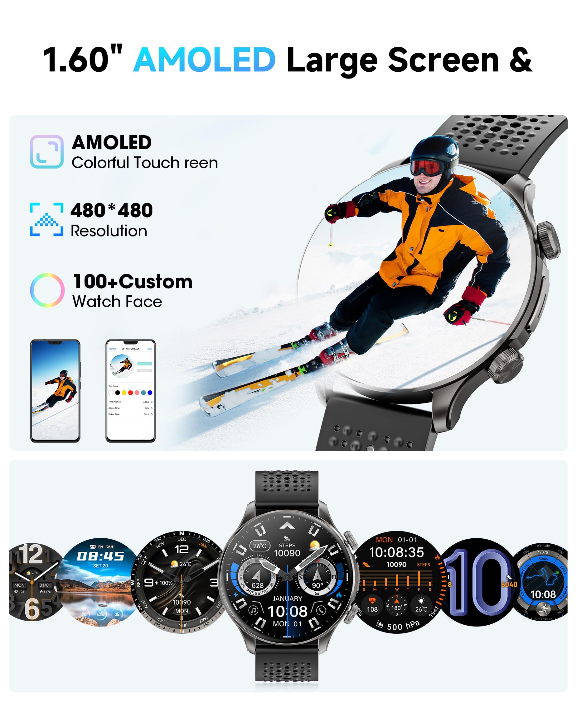 Gps Smart Watches For Men (Answer/Make Call), 1.60 '' Amoled Display Smartwatch, 170+ Sports Modes Fitness Tracker Watch With Co