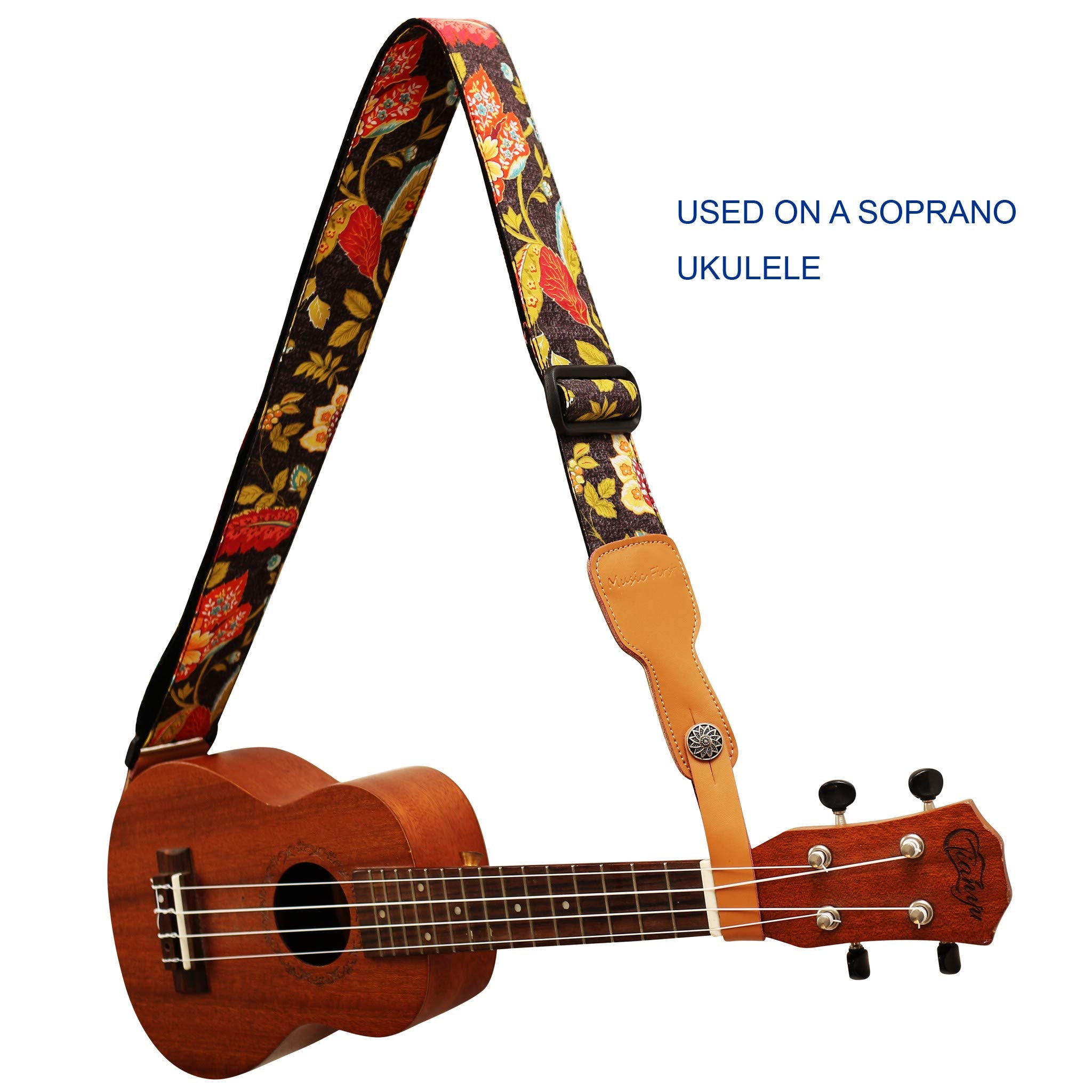 Music First Original Design, 2 Inch Width (5Cm), Vintage French Country Style Floral    Soft Muslin & Genuine Leather Delux Guit