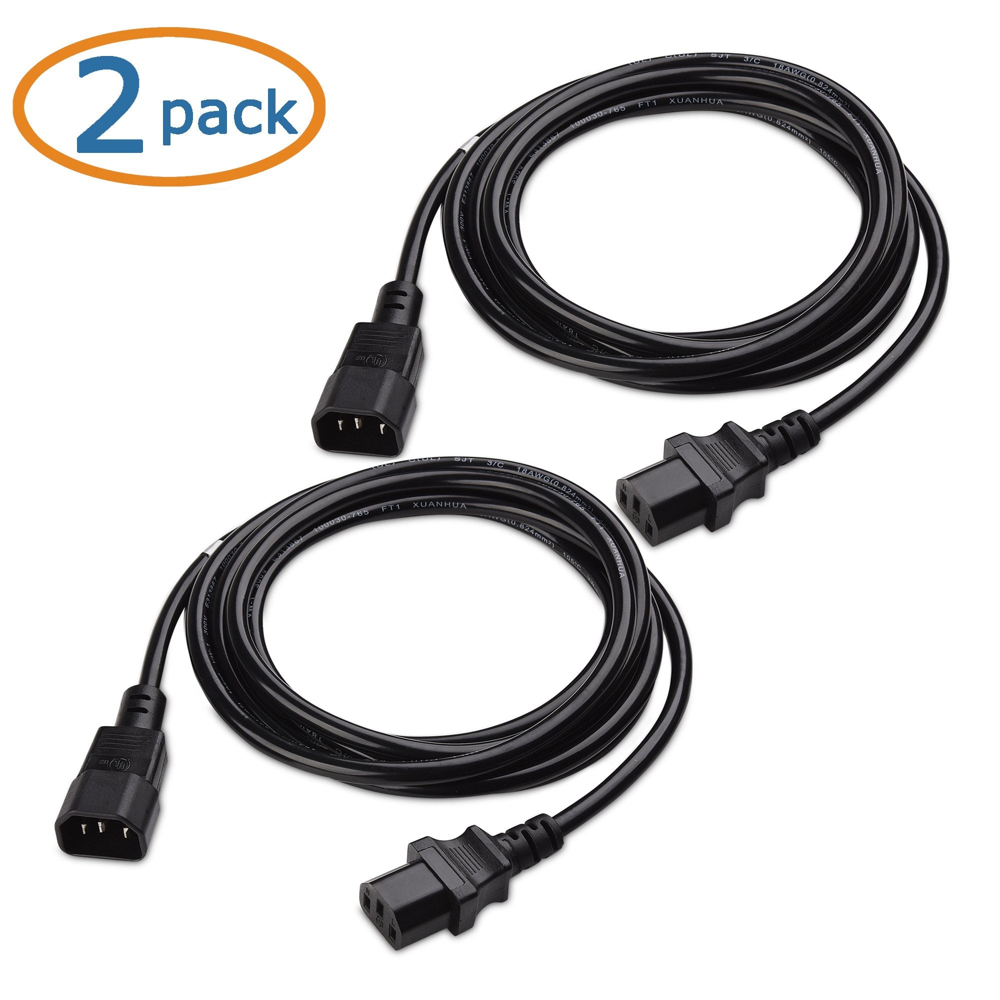 Cable Matters 2 Pack Computer to PDU Power Extension Cord, Power Extension Cable 6 ft (IEC C14 to IEC C13 PDU Power Cord)