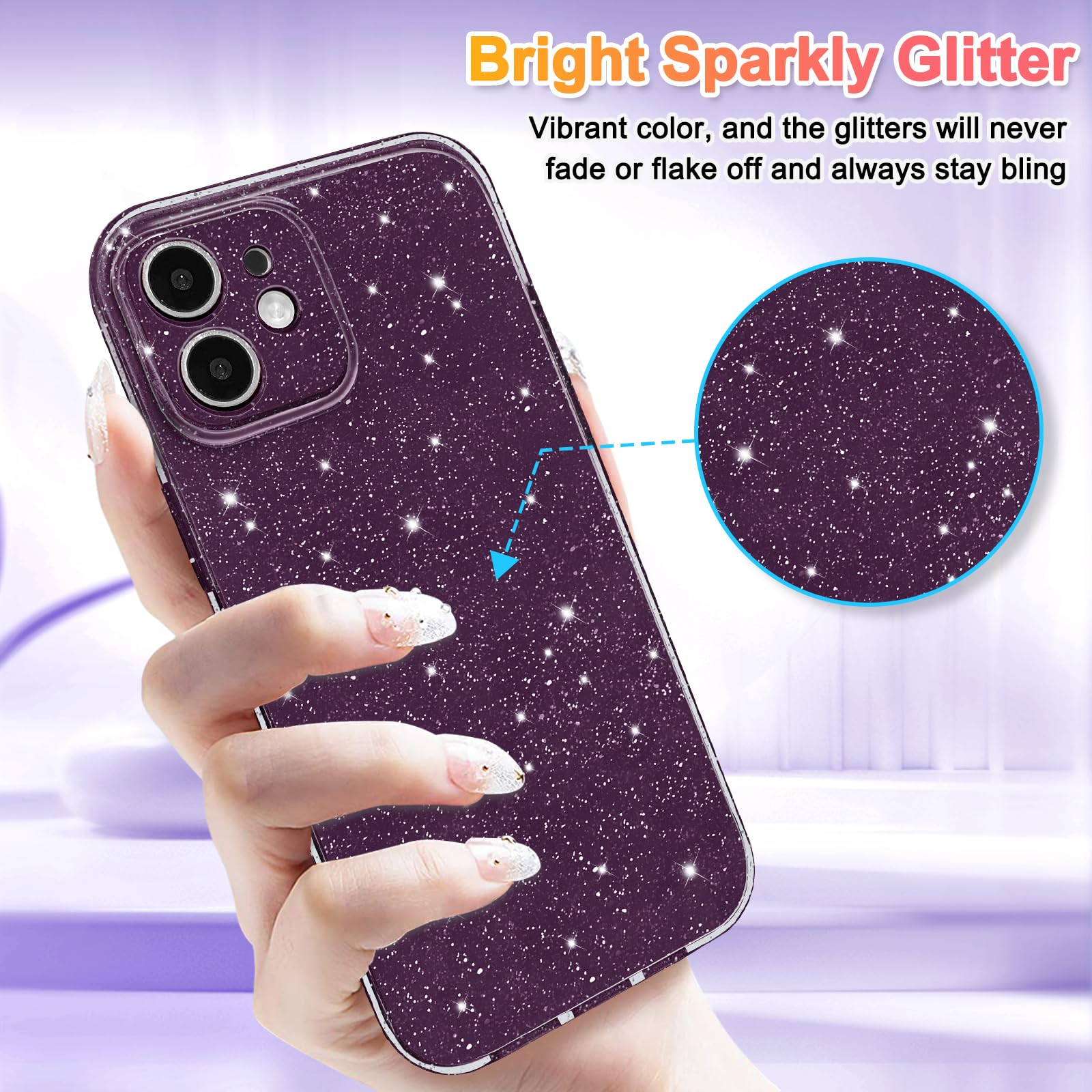 Hython Case For Iphone 12 Case Glitter Cute Sparkly Shiny Bling Sparkle Phone Cases 6.1'', Thin Slim Fit Soft Tpu Bumper Shockpr