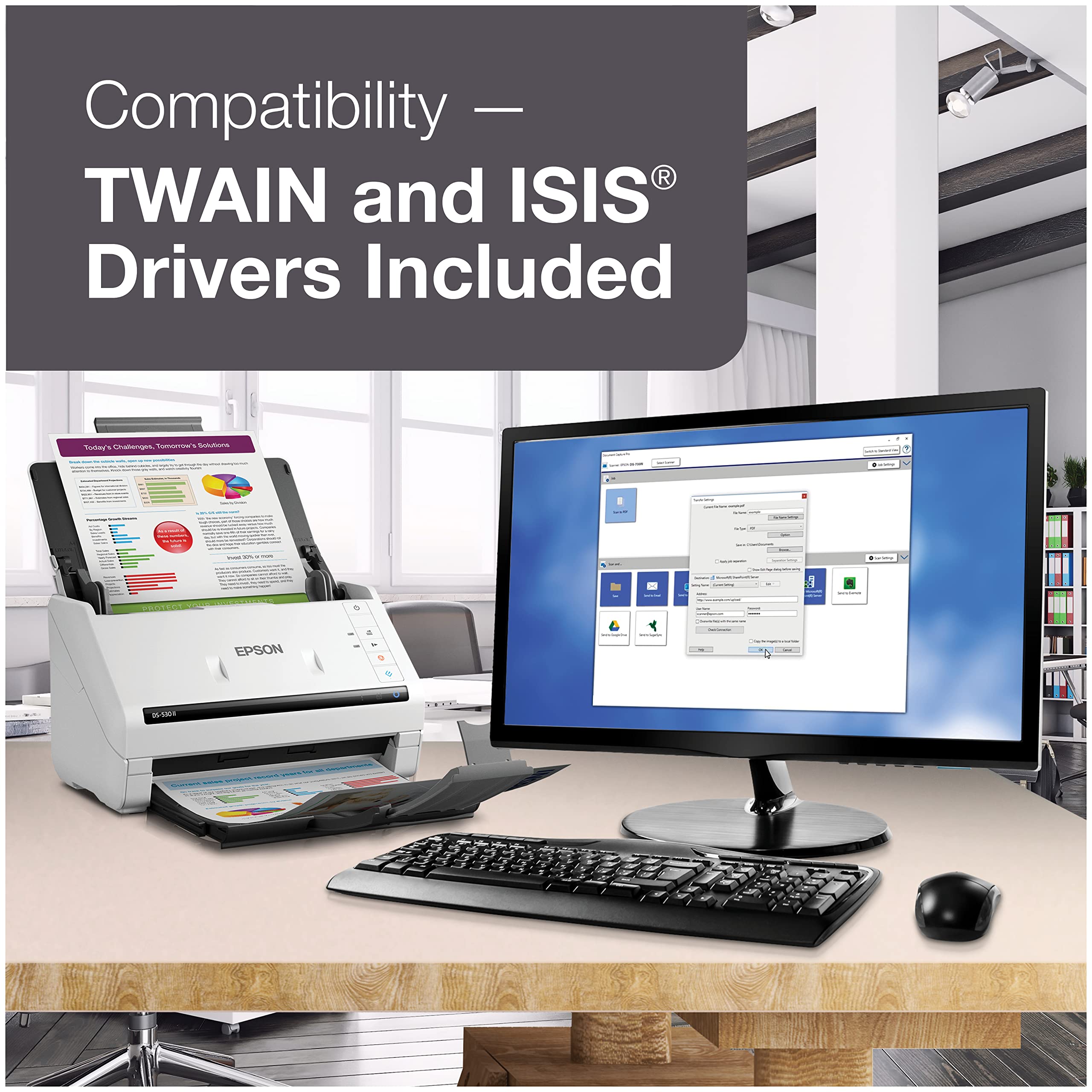 Epson Ds 530 Ii Color Duplex Document Scanner For Pc And Mac With Sheet Fed, Auto Document Feeder (Adf)