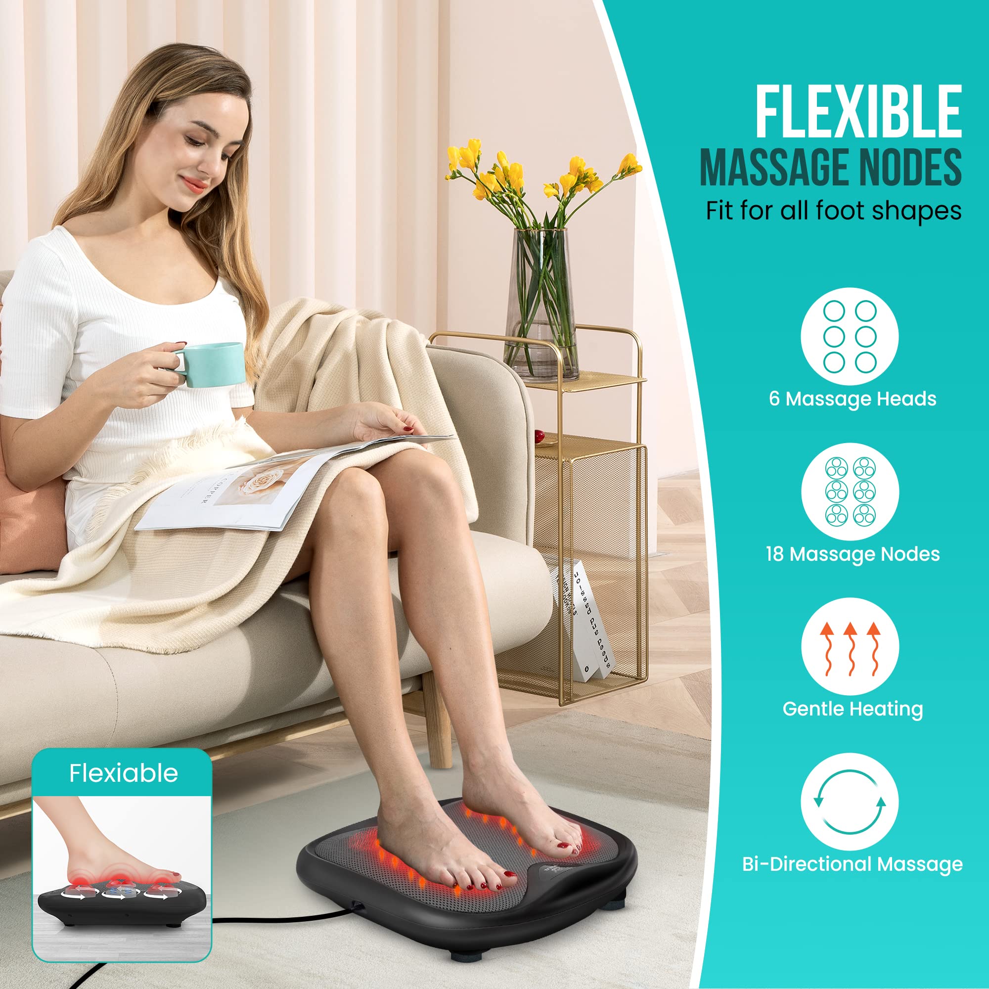 Snailax Shiatsu Foot Massager With Heat, Washable Cover Kneading Foot & Back Massager, Heated Feet Warmer, Electric Feet Massage