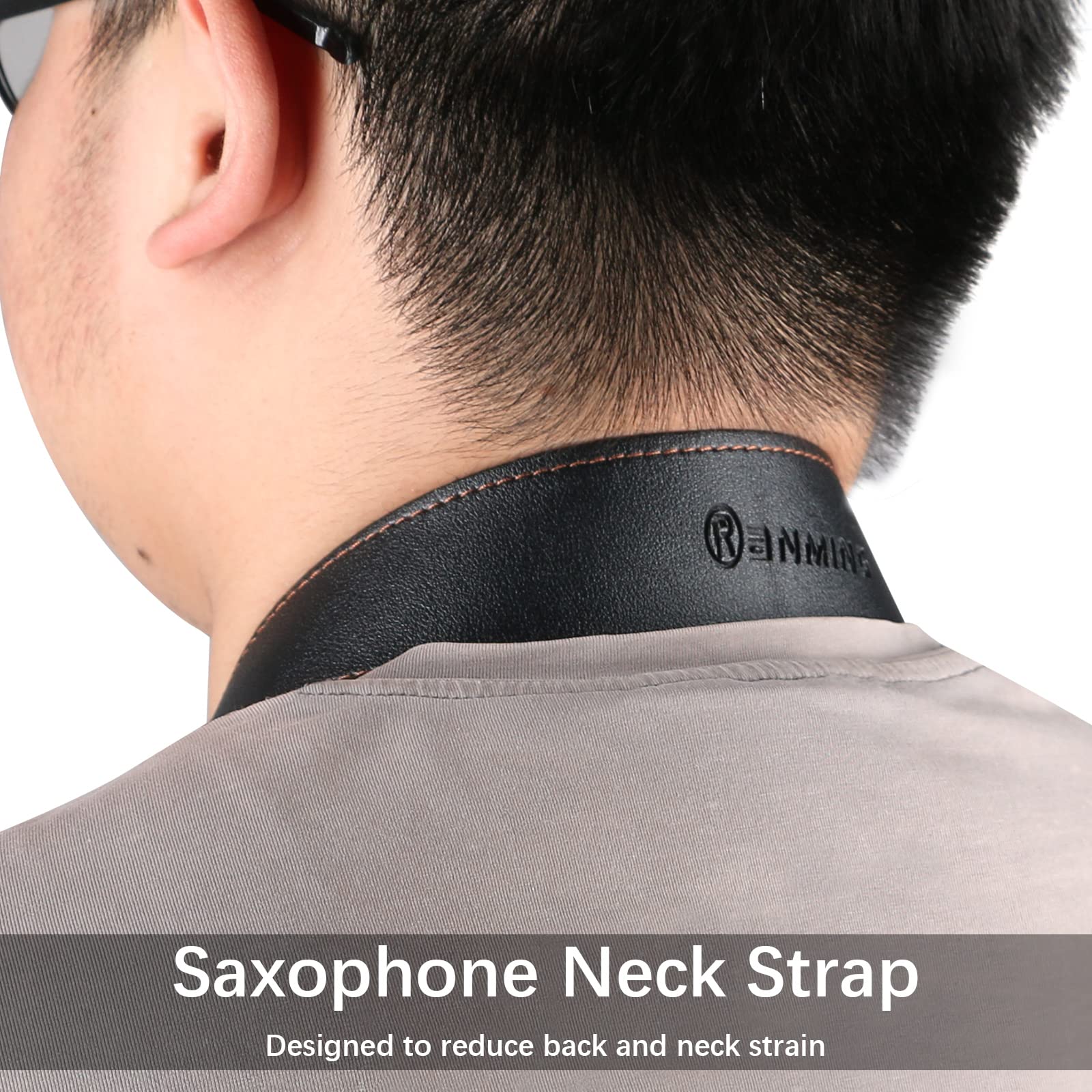 Ranming Saxophone Neck Strap,Leather Saxophone Strap Closed Swivel Metal Hook With Rubber Ring,Adjustable Length Alto Sax Neck S