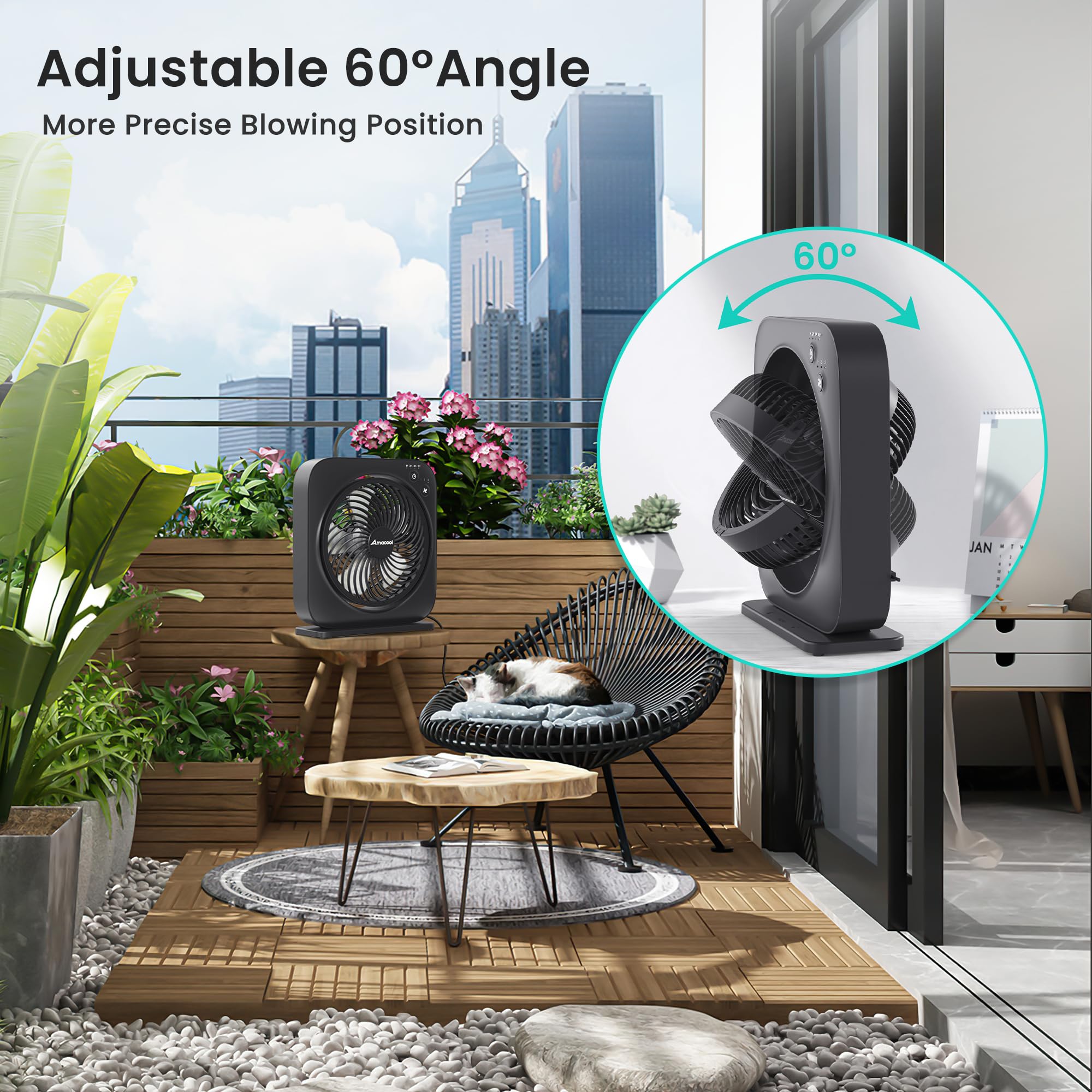 Amacool Table Fan, 12 Inch Box Fan With 3 Adjustable Speeds & 8Hrs Timer, 60 Pivoting Quiet Air Circulator, Desktop Fan For Bedr