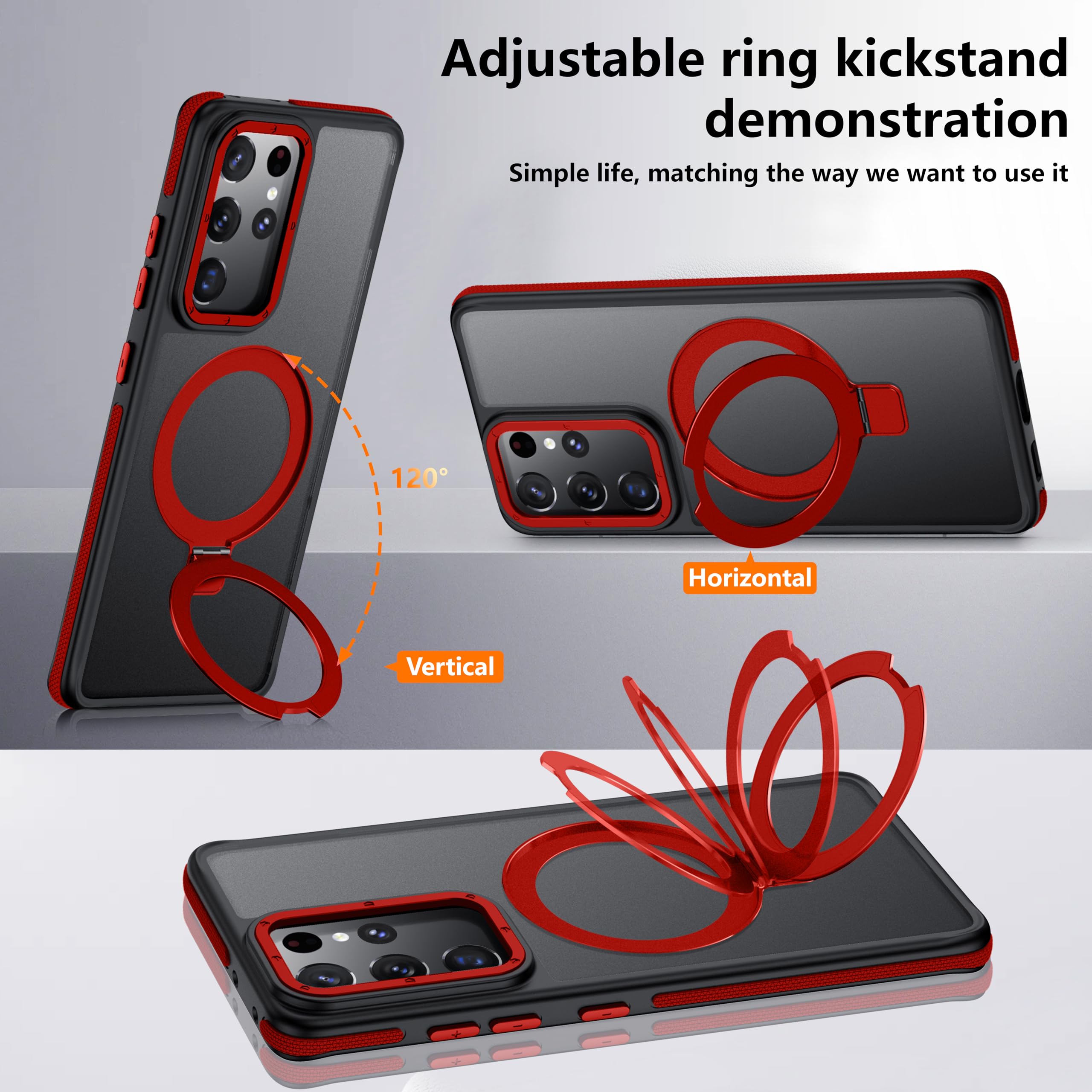 Mondelete For Samsung Galaxy S21 Ultra Case, Magnetic Adjustable Ring Stand [Fit For Magsafe], [Military-Grade Shockproof Protec