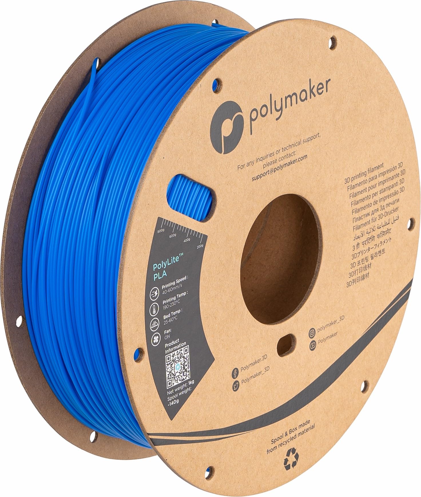 Polymaker PLA Filament, Azure Blue 3D Printing PLA Filament 1.75mm 1kg - PolyLite 3D Printer PLA Filament, Dimensional Accuracy 
