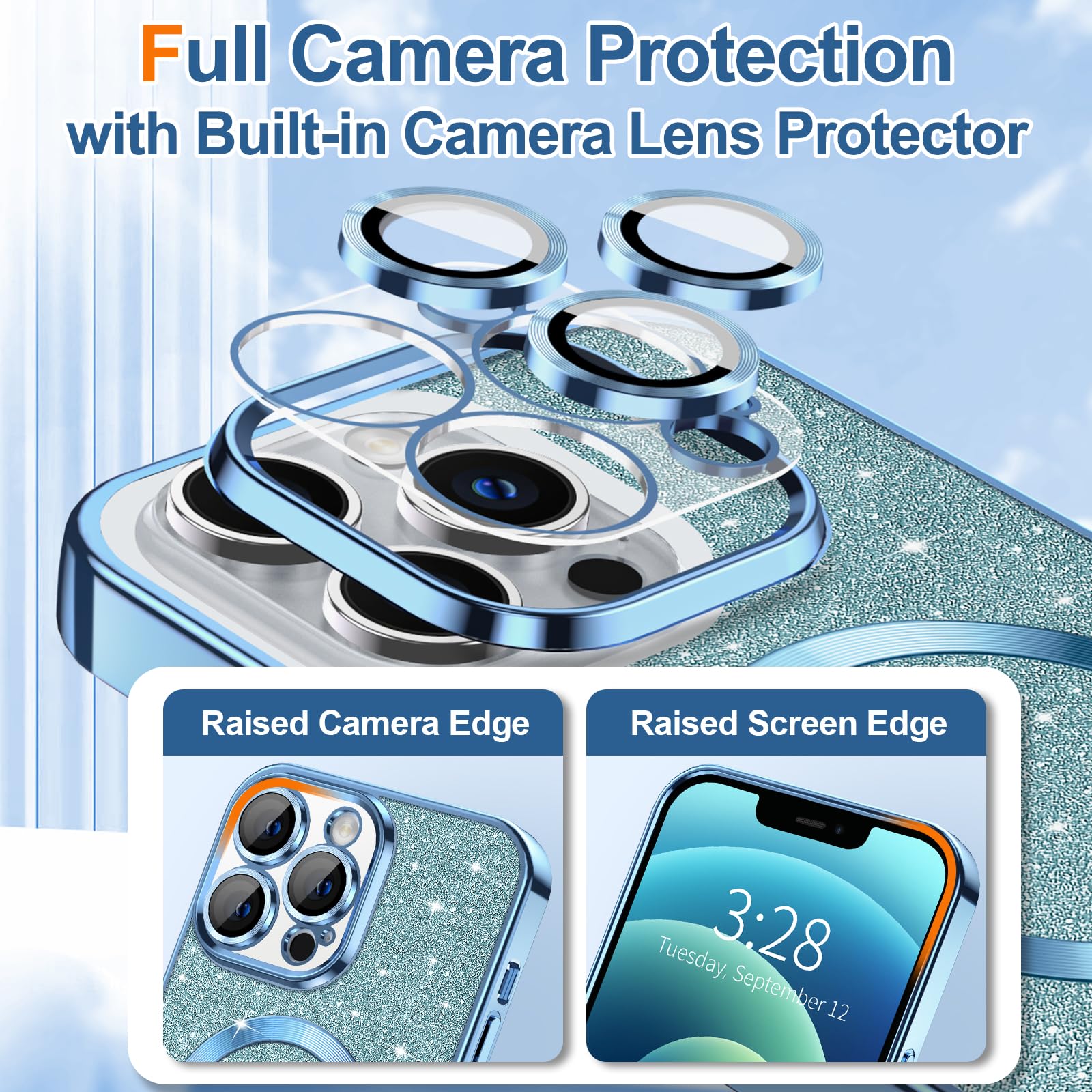 Hython For Iphone 12 Pro Case Glitter, Clear Magnetic Phone Case With Camera Lens Protector [Compatible With Magsafe] Bling Spar