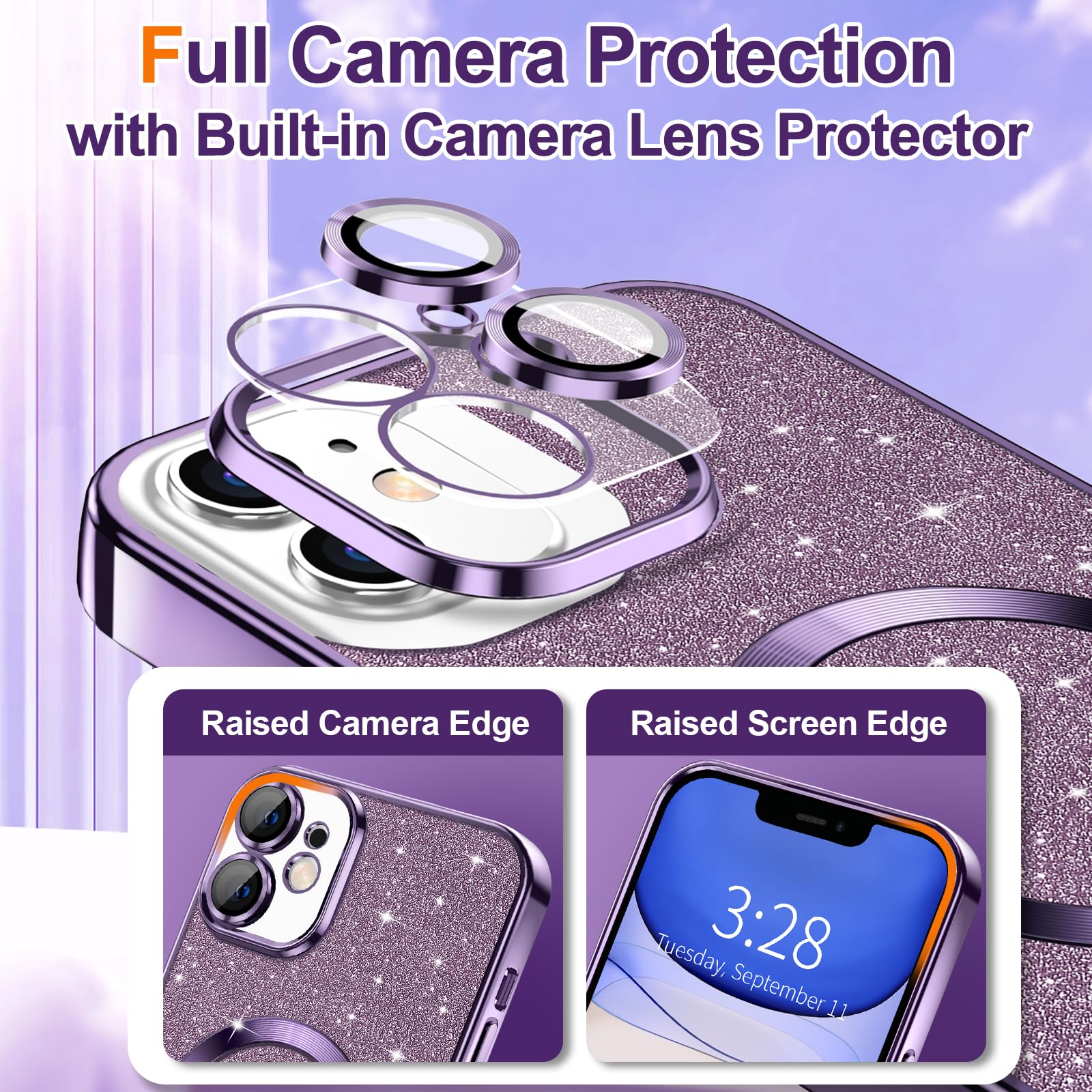 Hython For Iphone 12 Pro Max Case Glitter, Clear Magnetic Phone Cases With Camera Lens Protector [Compatible With Magsafe] Bling