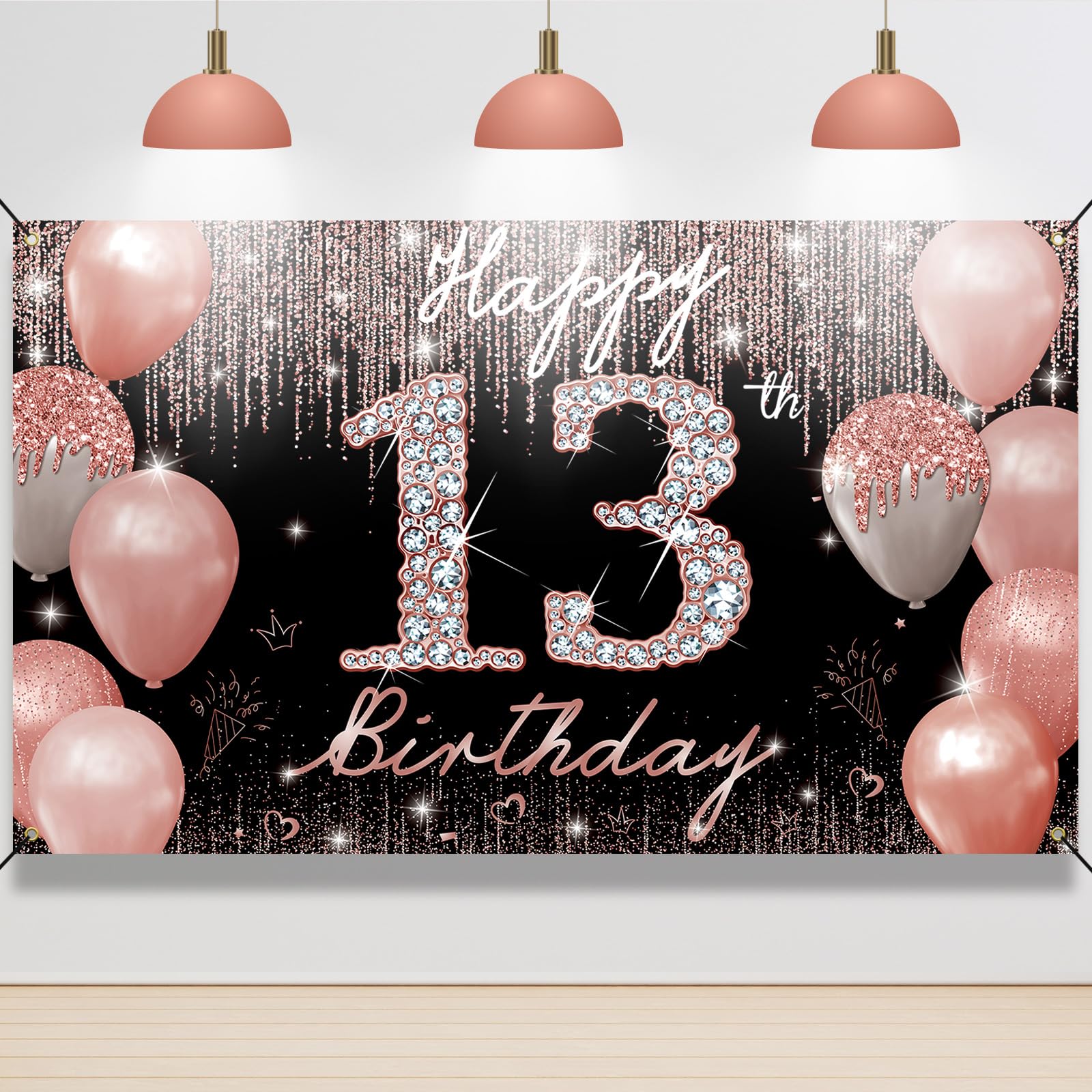 13Th Birthday Decoration For Girls, Happy 13Th Birthday Backdrop Banner Rose Gold, Sweet 13 Year Old Birthday Party Yard Sign Ph