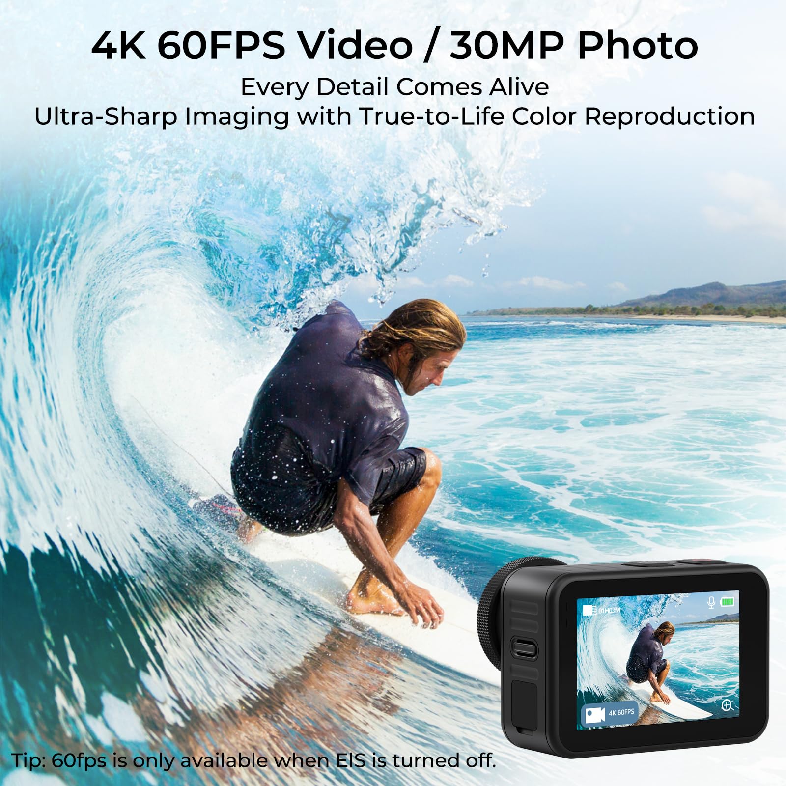 Icefox I7 Action Camera 4K 60Fps 30Mp With 2X 2150Mah Batteries, Underwater Camera With 5X Zoom, Eis, Powered By Snappro App,Sup
