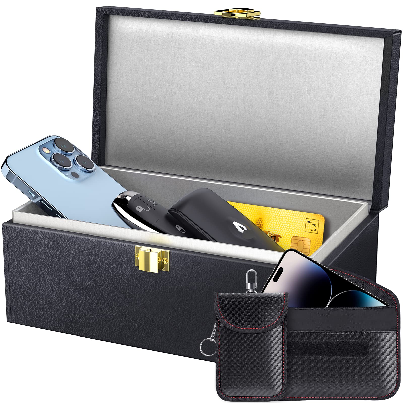 Samfolk Faraday Box With Faraday Pouch 2 Pack, Keyless Entry Car Key Safe Protector Rfid Anti Theft Signal Blocking Cagesa (Xl)
