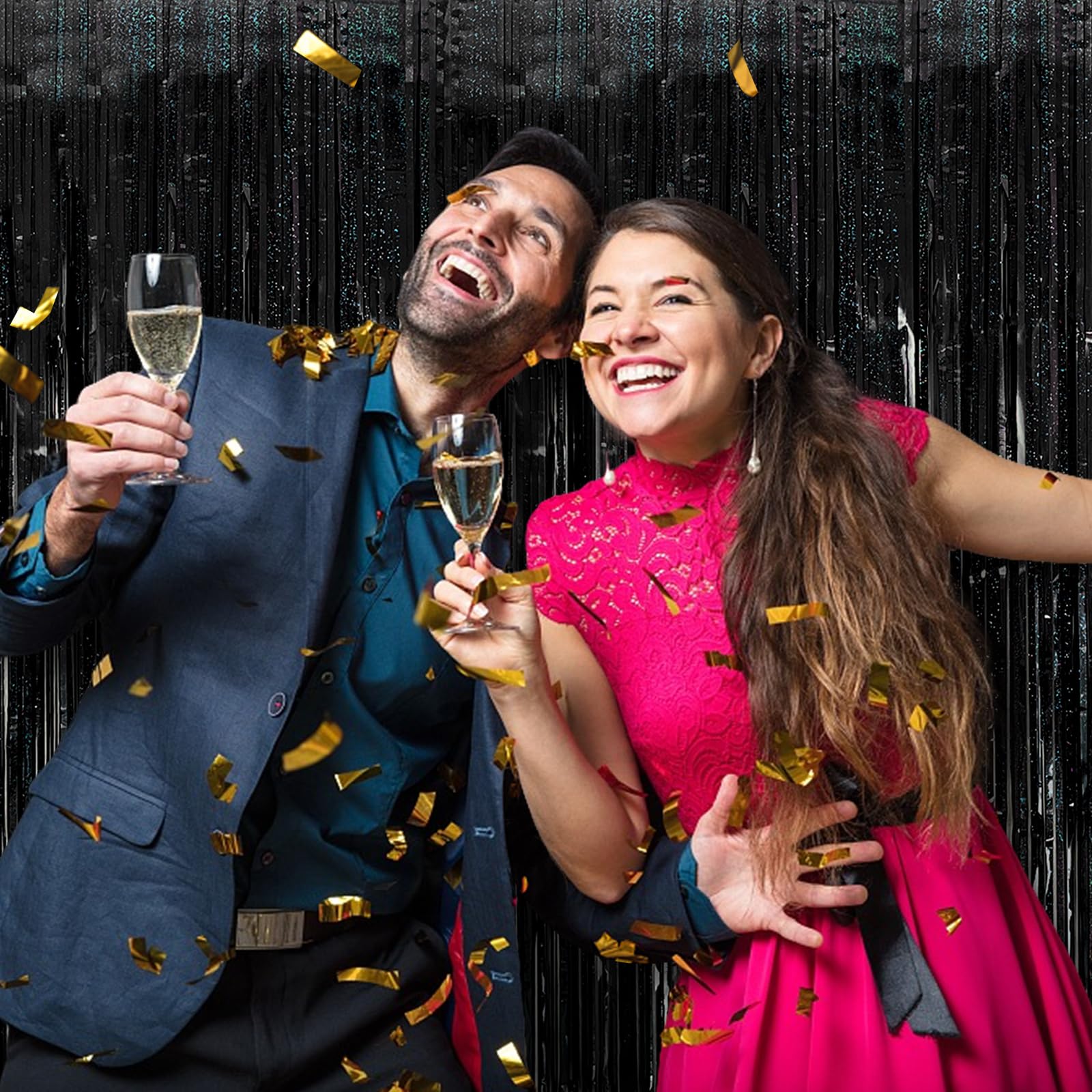 3 Pack Black Party Streamers Backdrop Tinsel Foil Fringe Curtains Halloween Party Decorations Birthday Wednesday Party Decoratio