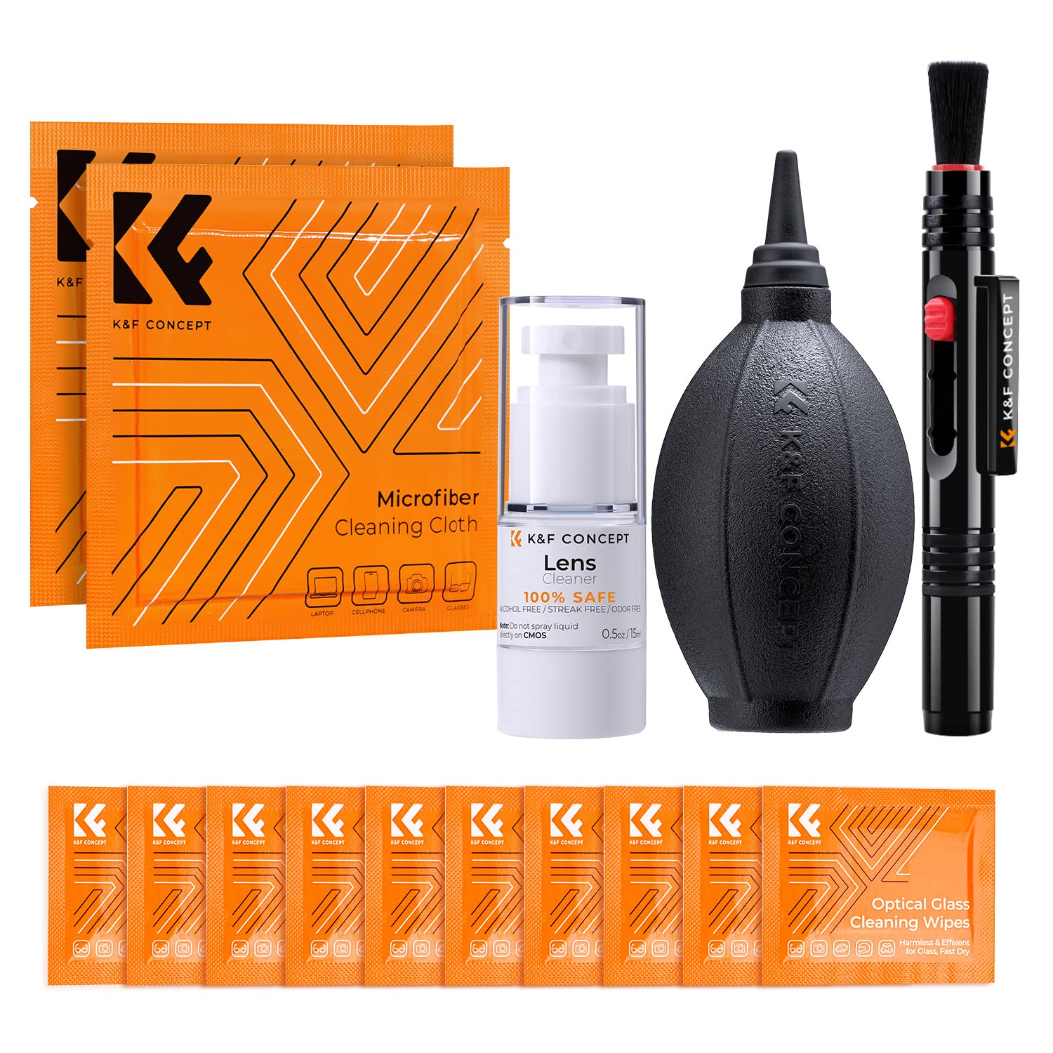 K&F Concept 15 In 1 Camera Lens Cleaning Kit With Camera Blower, Glasses Wipes*10, Cleaning Liquid, Microfiber Cleaning Cloth*2,