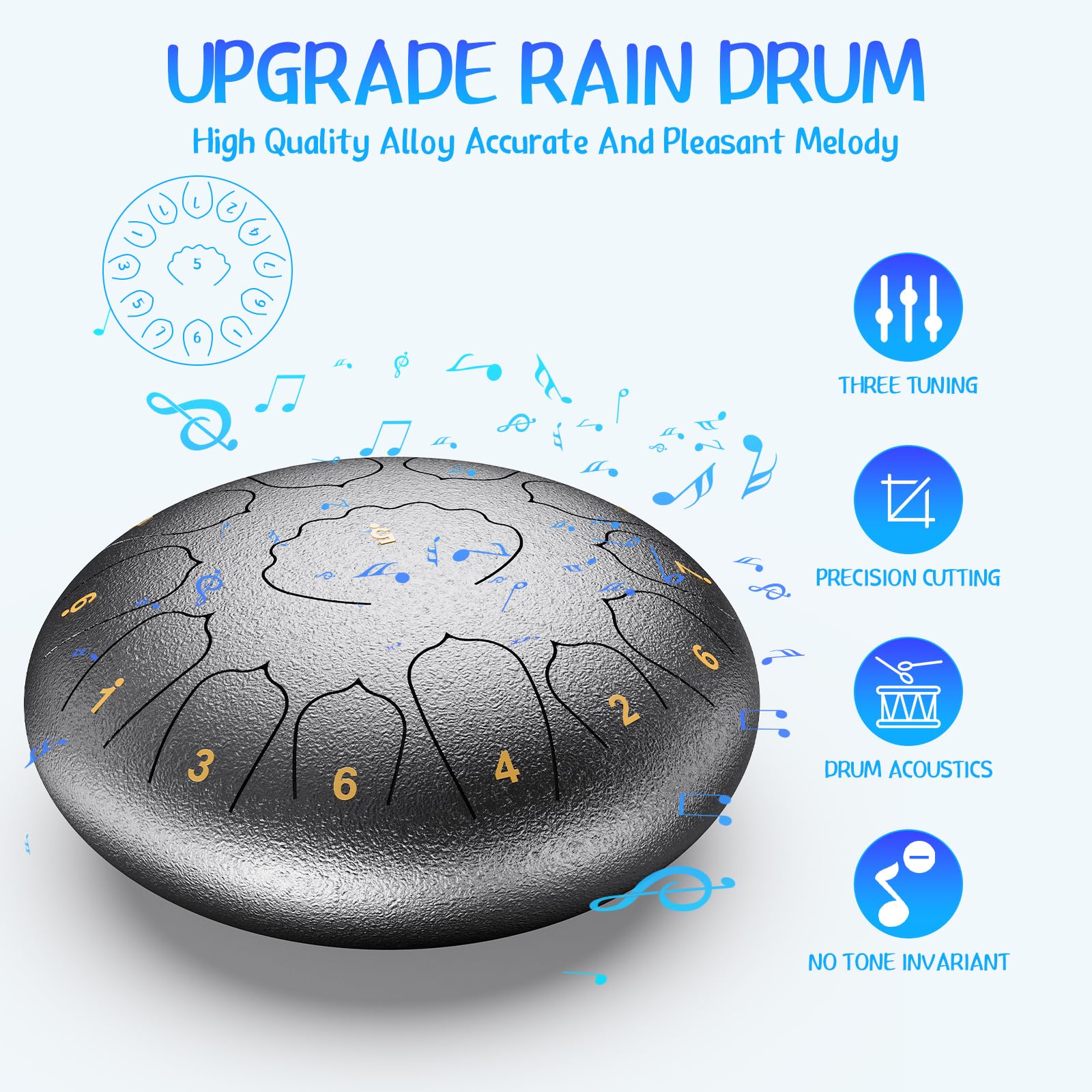Professional Steel Tongue Drum For Adults & Kids - 8/12 Inch Hand Percussion Instrument Rain Drum With 11/13 Notes For Yoga, Med